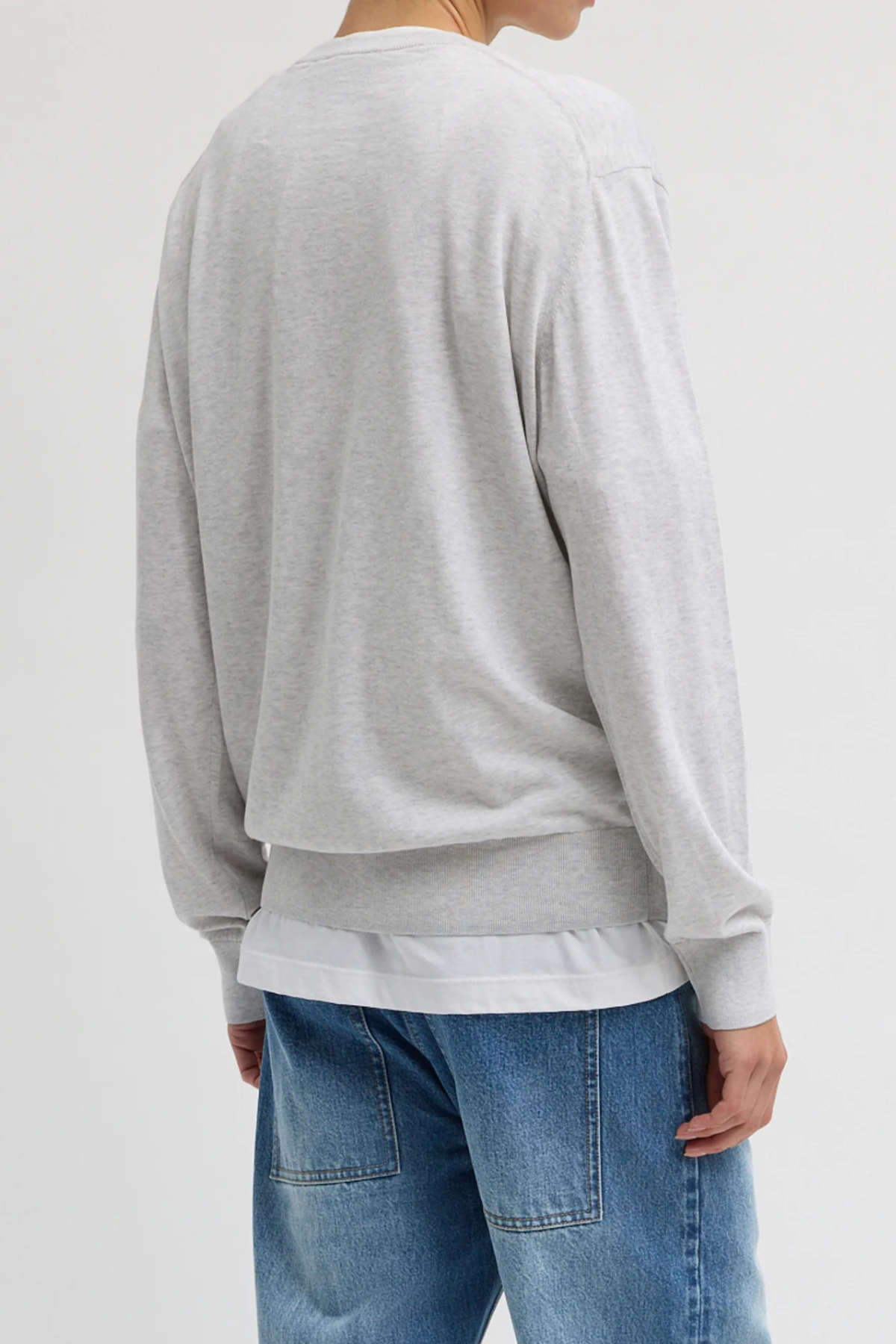 Tibi Super Fine Gauge Perfect V Neck Men's Pullover - Light Heather Grey