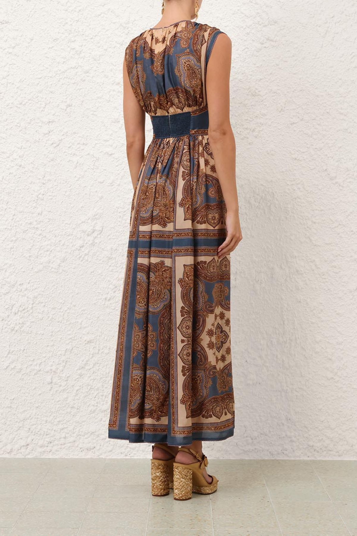 Zimmermann Mahon Waisted Maxi Dress - Dark Blue Paisley