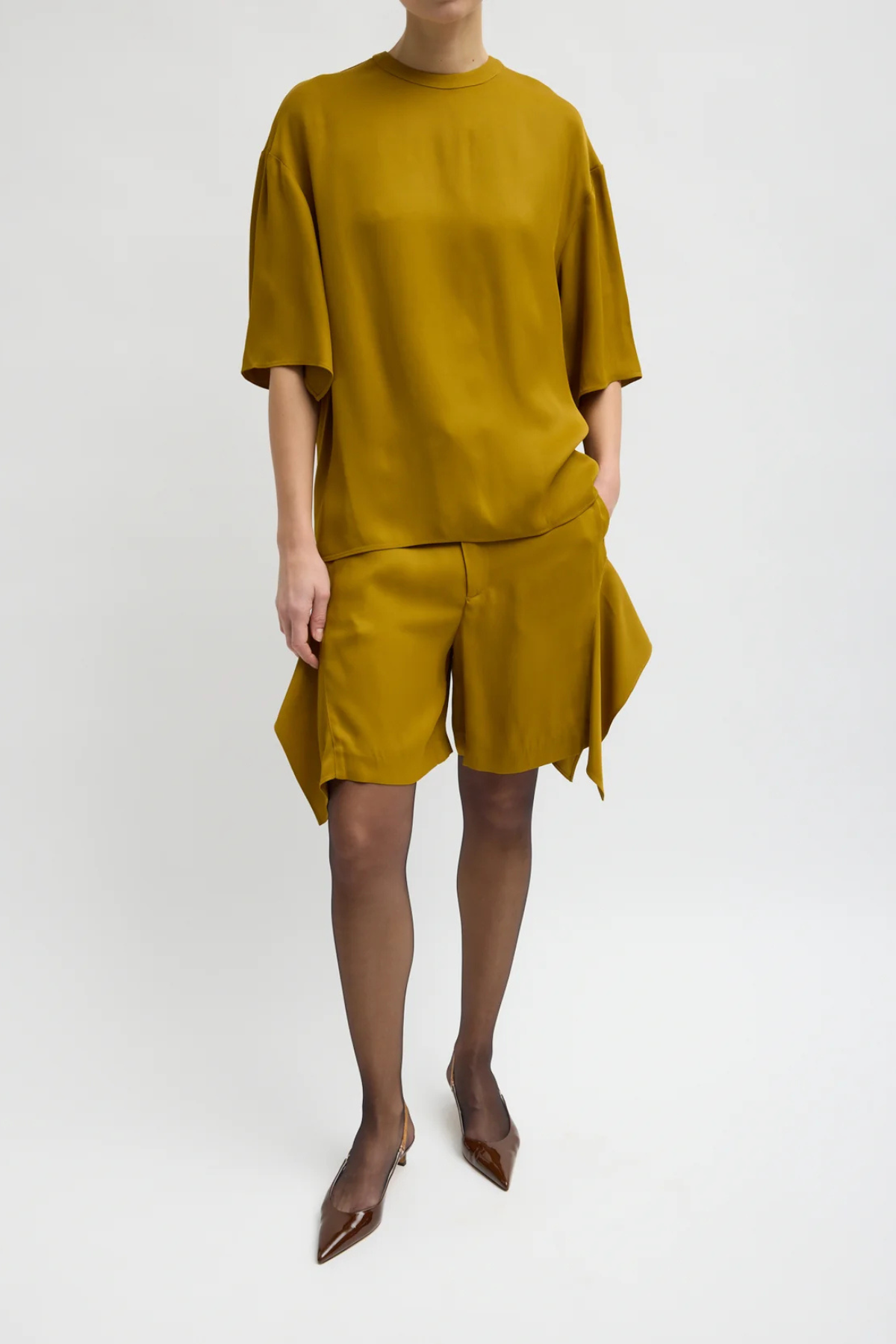 Tibi Eco Acetate Viscose Easy T-Shirt With Slit Detail - Mustard