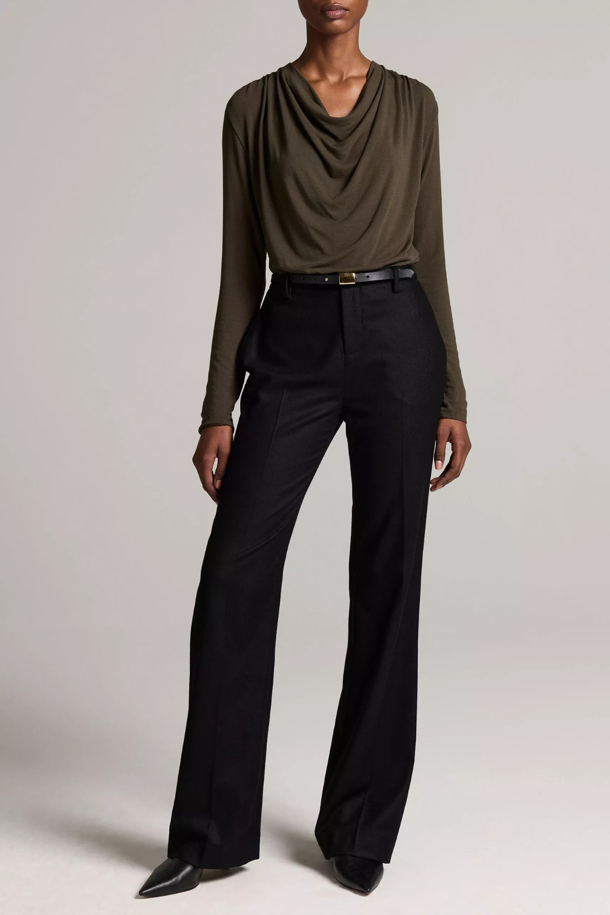 Vince Long Sleeve Cowl Neck Top - Dark Moss