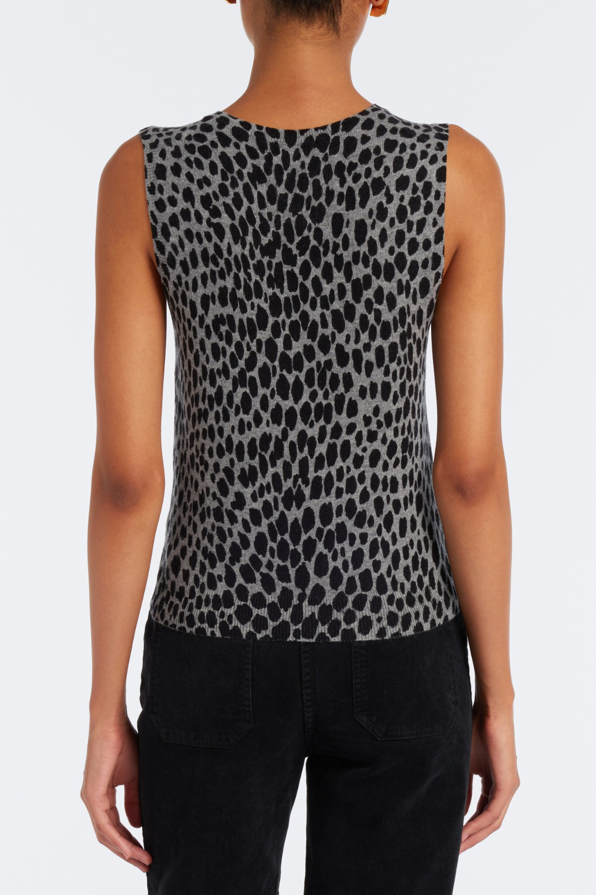 Nili Lotan Nessa Sweater Tank - Pebble Grey Heather/ Black Cheetah