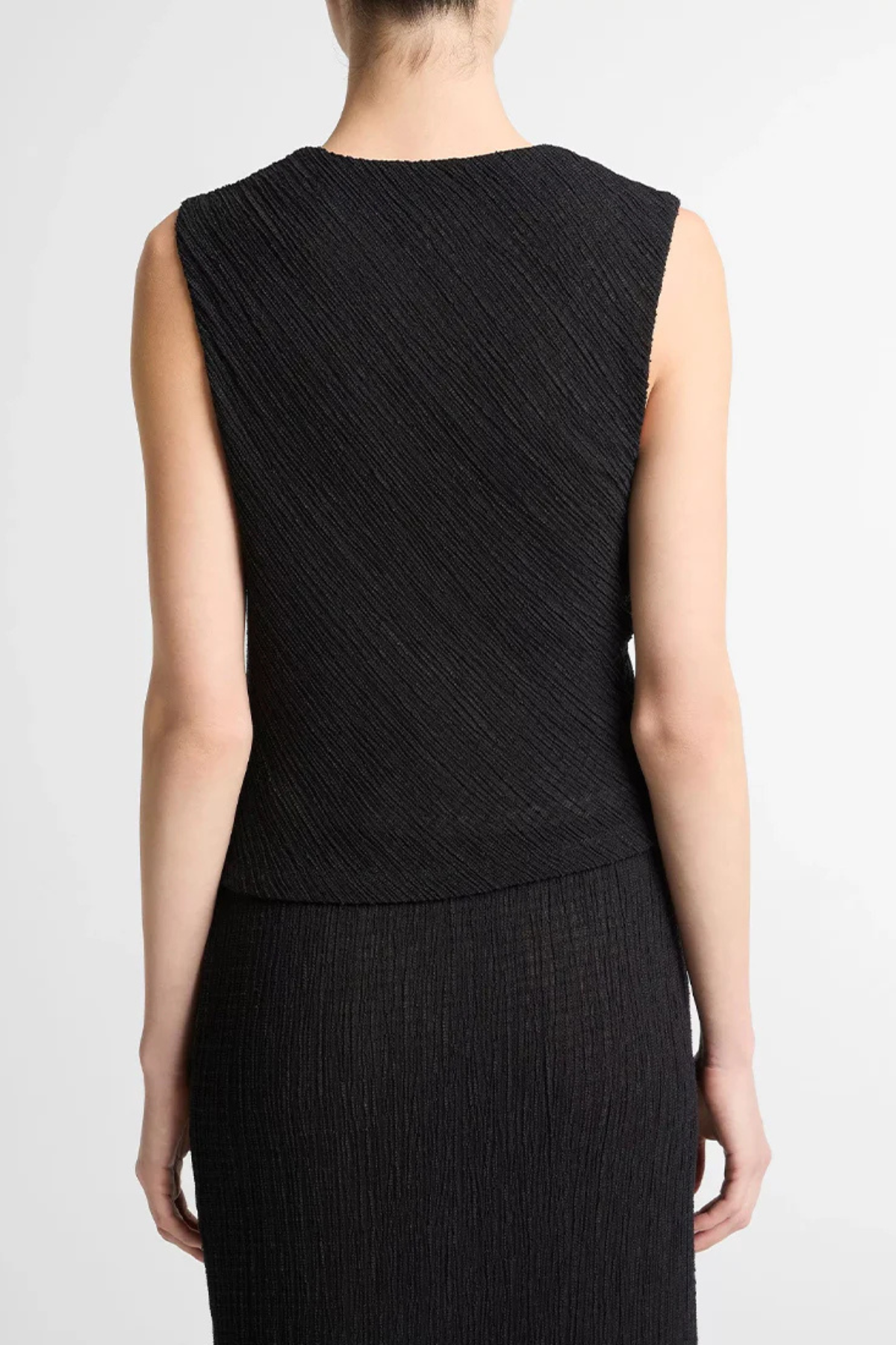 Vince Shadow Grid Cowlneck Top - Black
