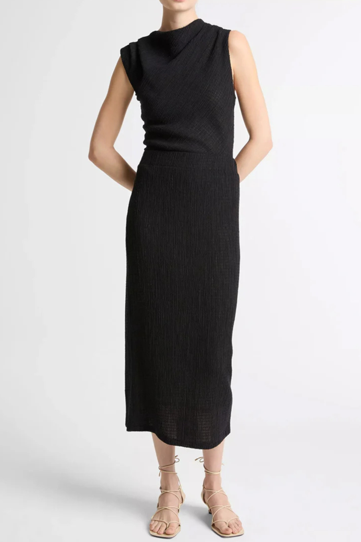 Vince Shadow Grid Midi Skirt - Black
