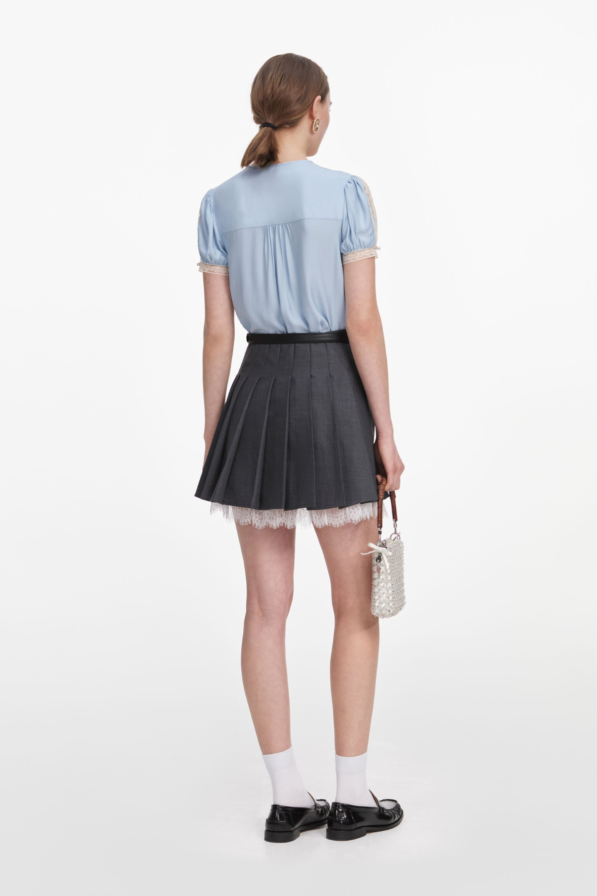 Self-Portrait Grey Pleated Mini Skirt - Grey