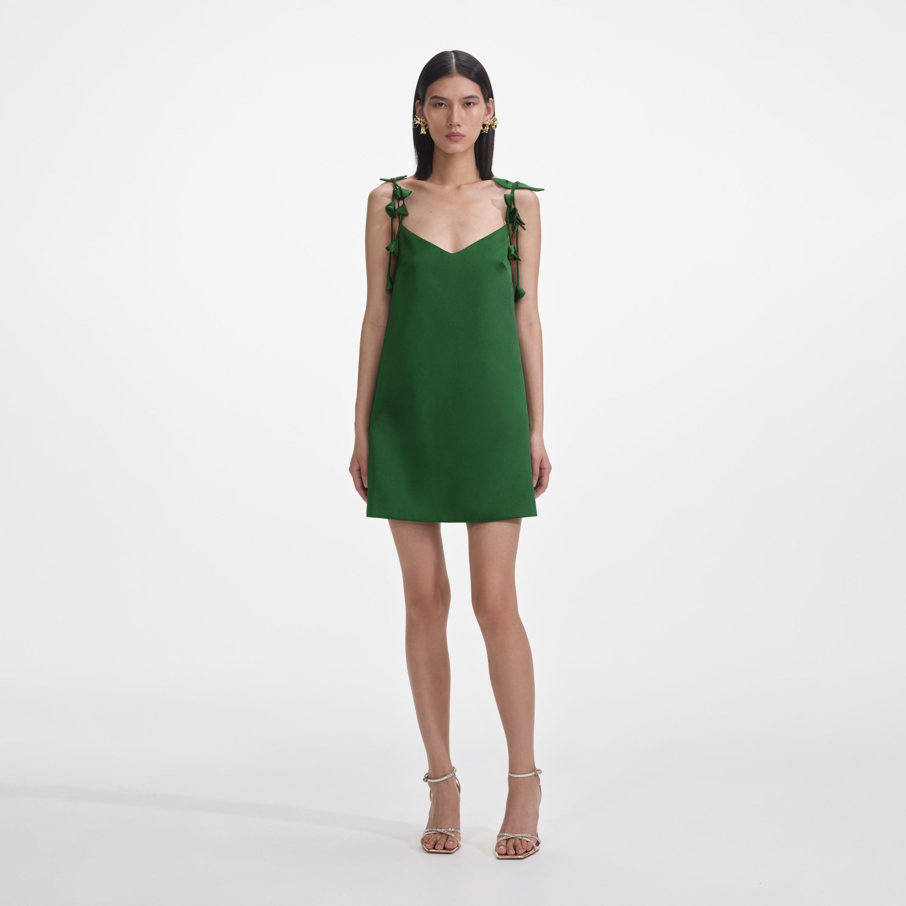 Self-Portrait Green Satin Flower Mini Dress