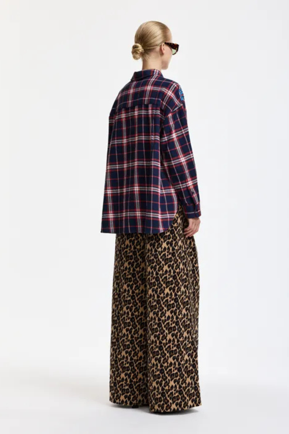 Essentiel Antwerp Checked Sequin Embellished Oversized Shirt - Blue/Navy/Red