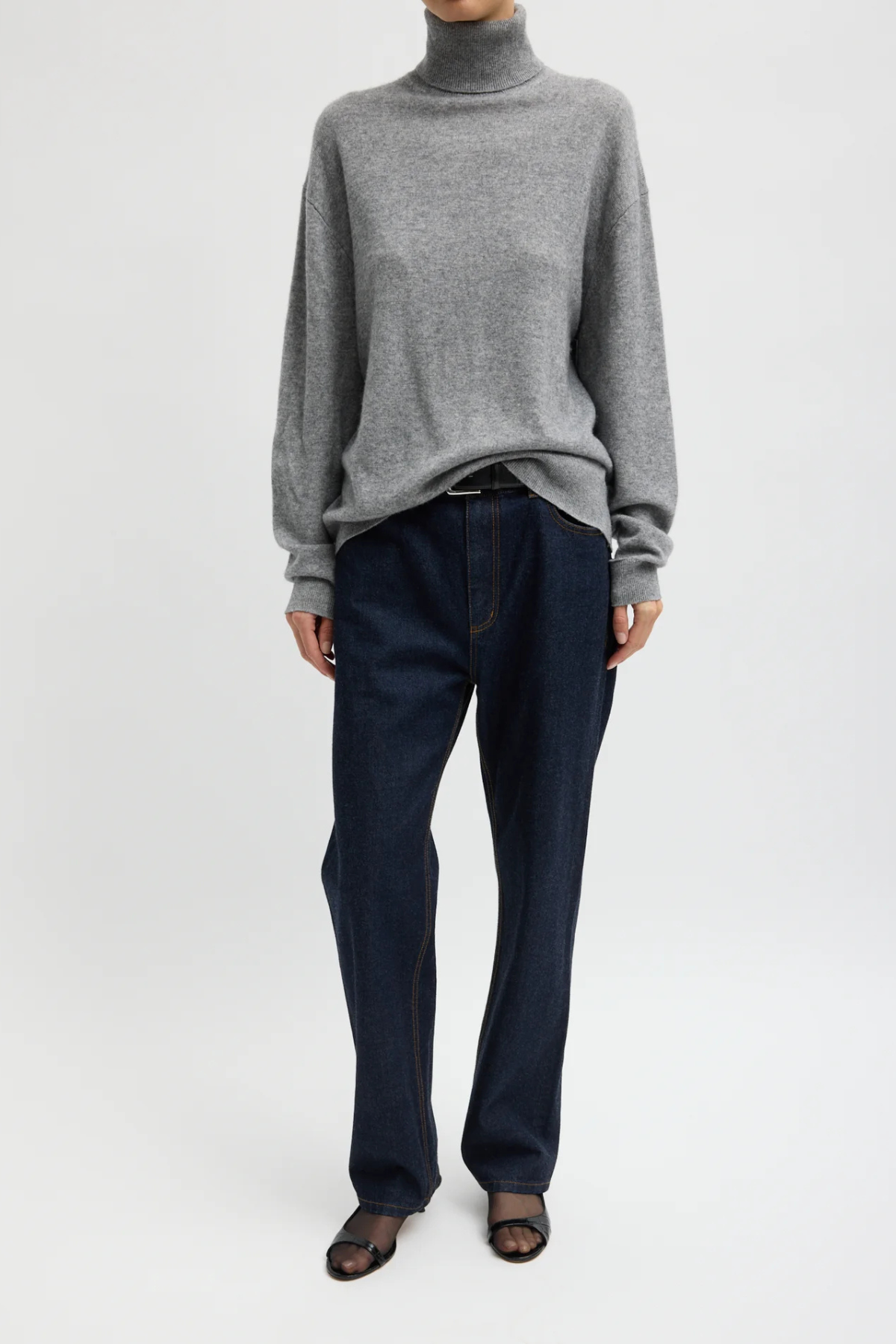 Tibi Washable Cashmere Turtleneck Sweater - Heather Grey