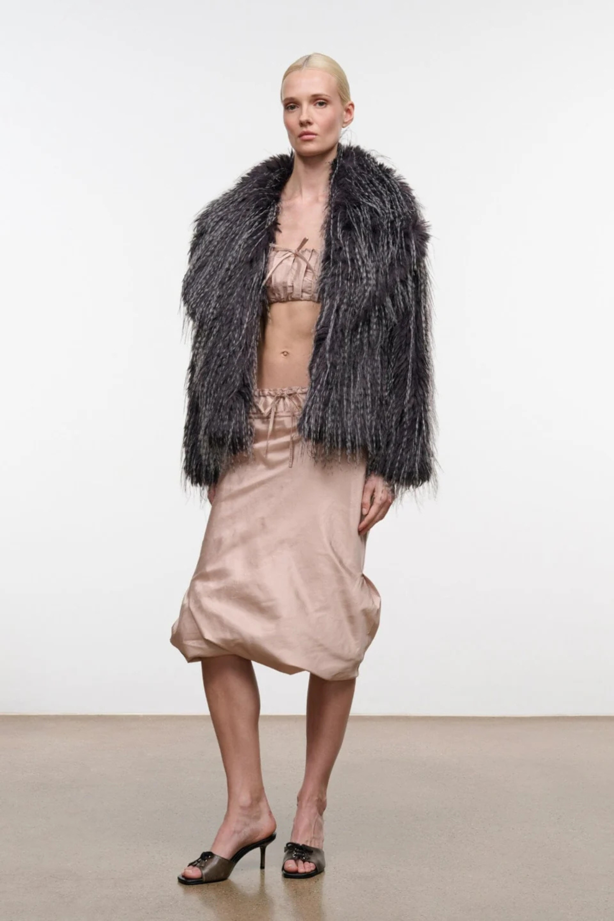 STAUD Soprano Faux Fur Jacket in Porcupine Quill with long-pile texture and shawl collar