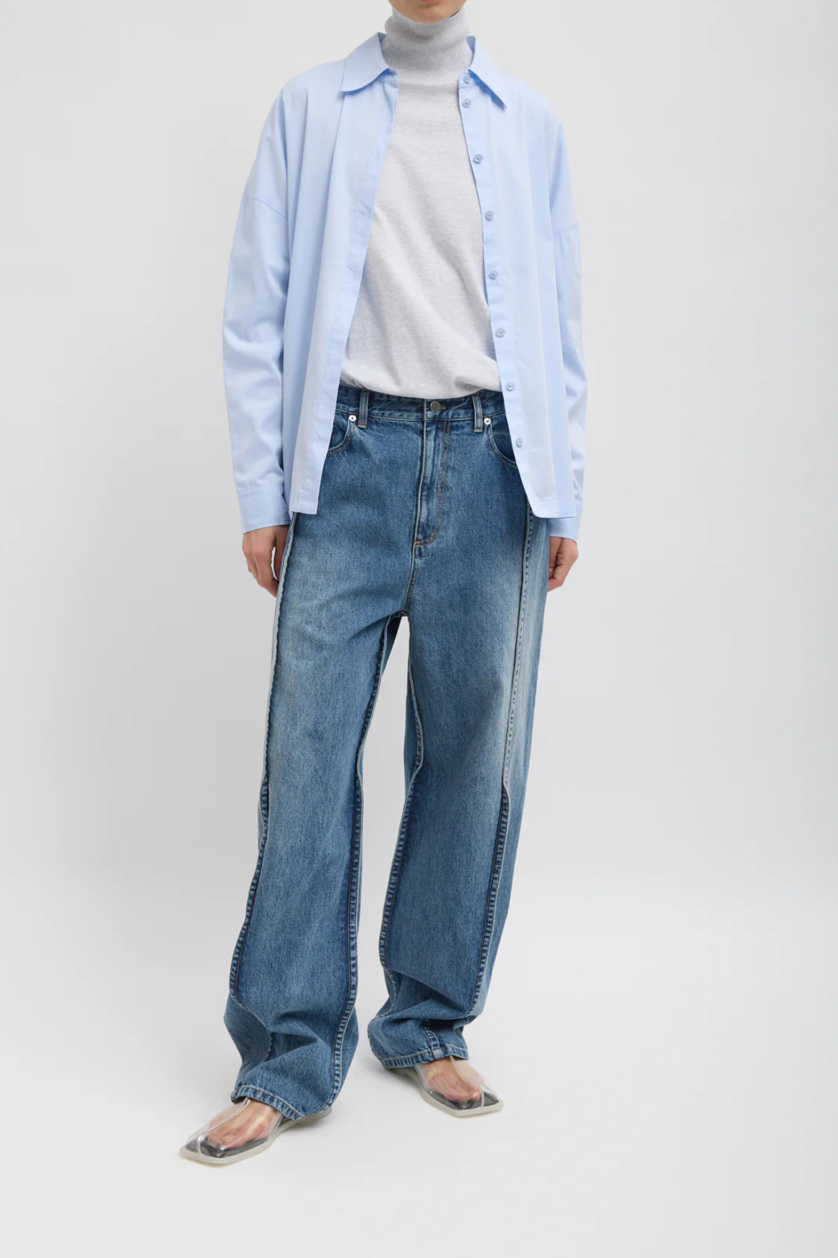 Tibi Spring Denim Tuck Jean Regular Length - Classic Blue