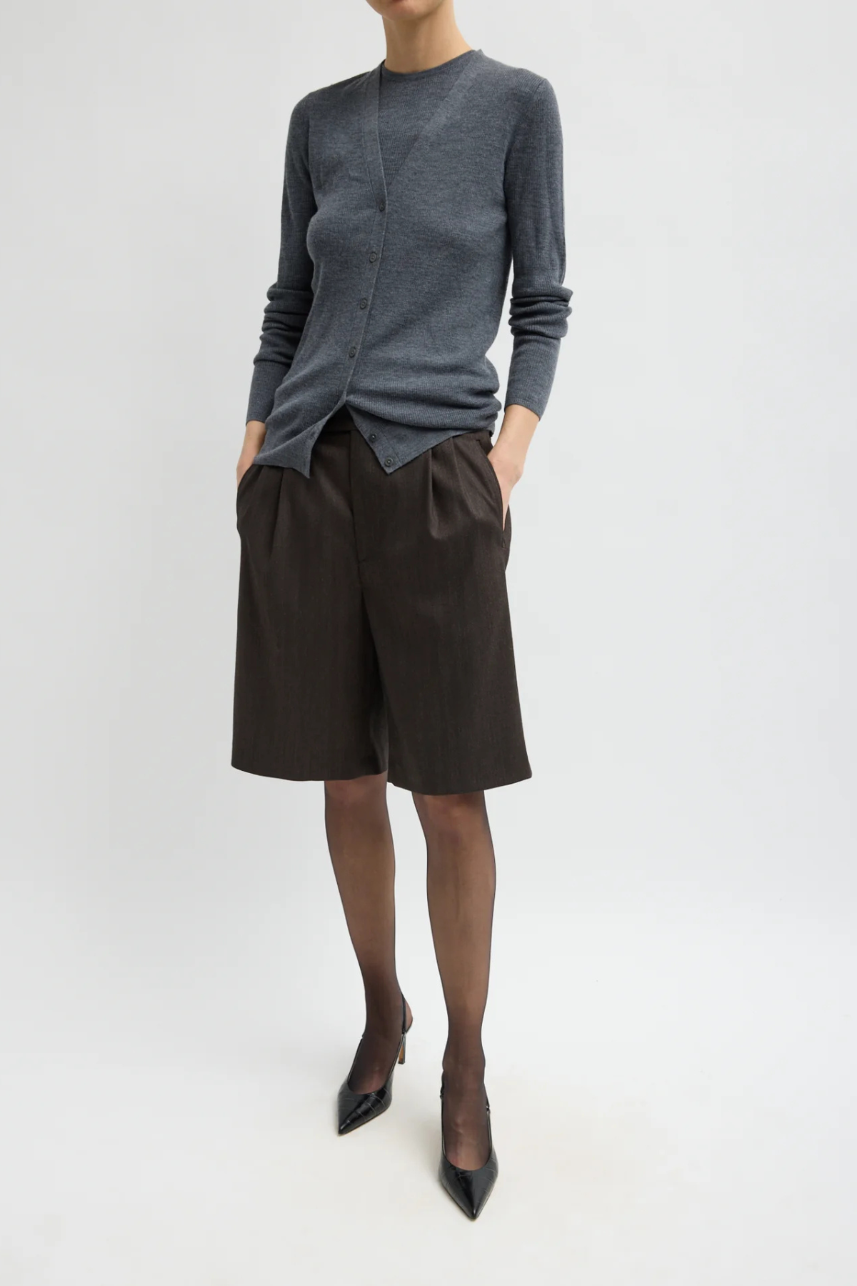 Tibi Herringbone Suiting Short - Brown Multi
