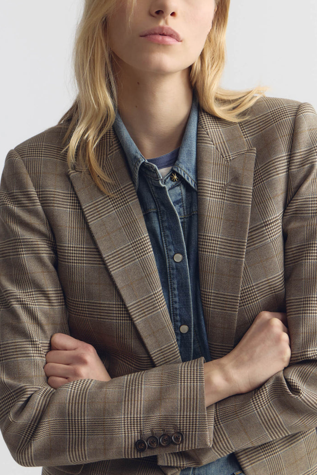 Nili Lotan Anabel Tailored Jacket - Grey/ Ochre Check