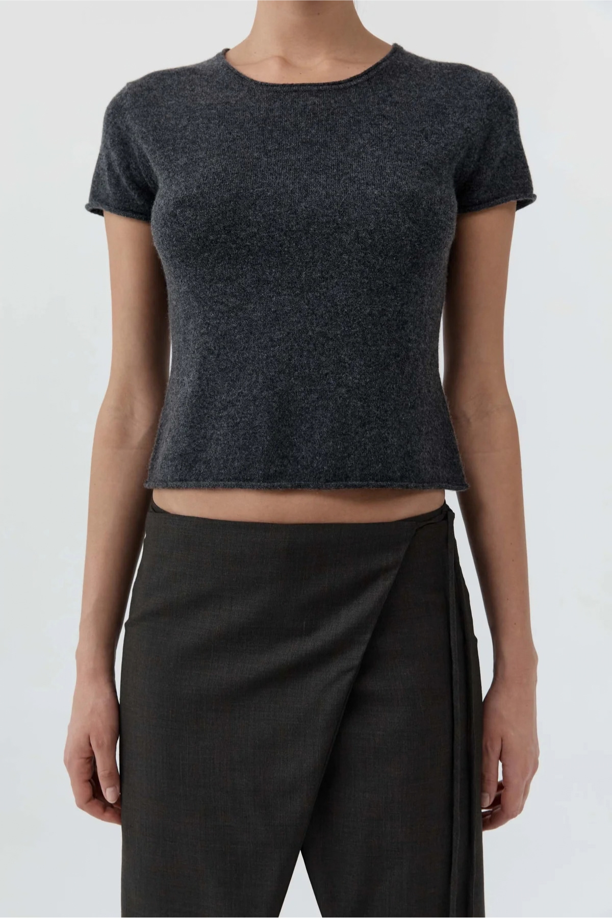 St. Agni Fine Merino Wool Baby Tee - Charcoal Melange