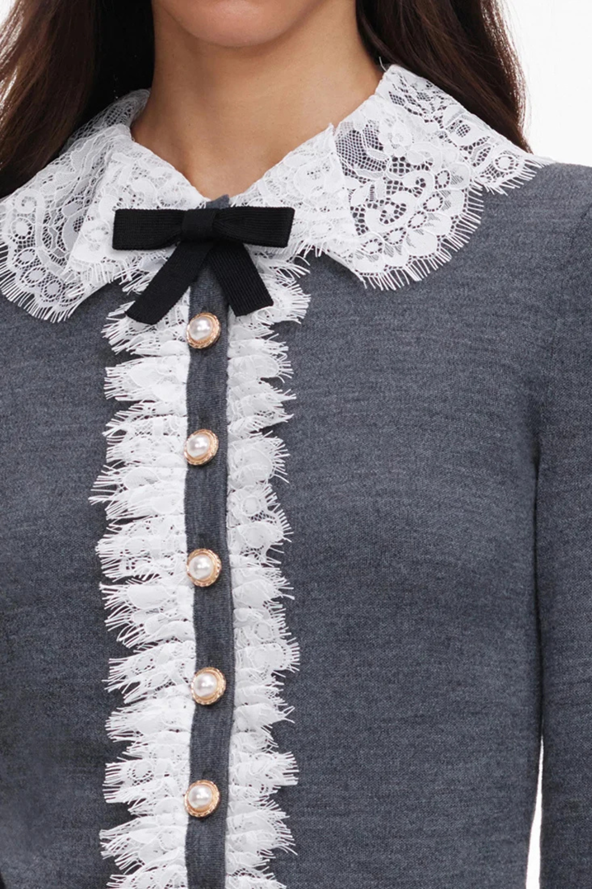 Self-Portrait Grey Lace Flower Knit Cardigan - Grey