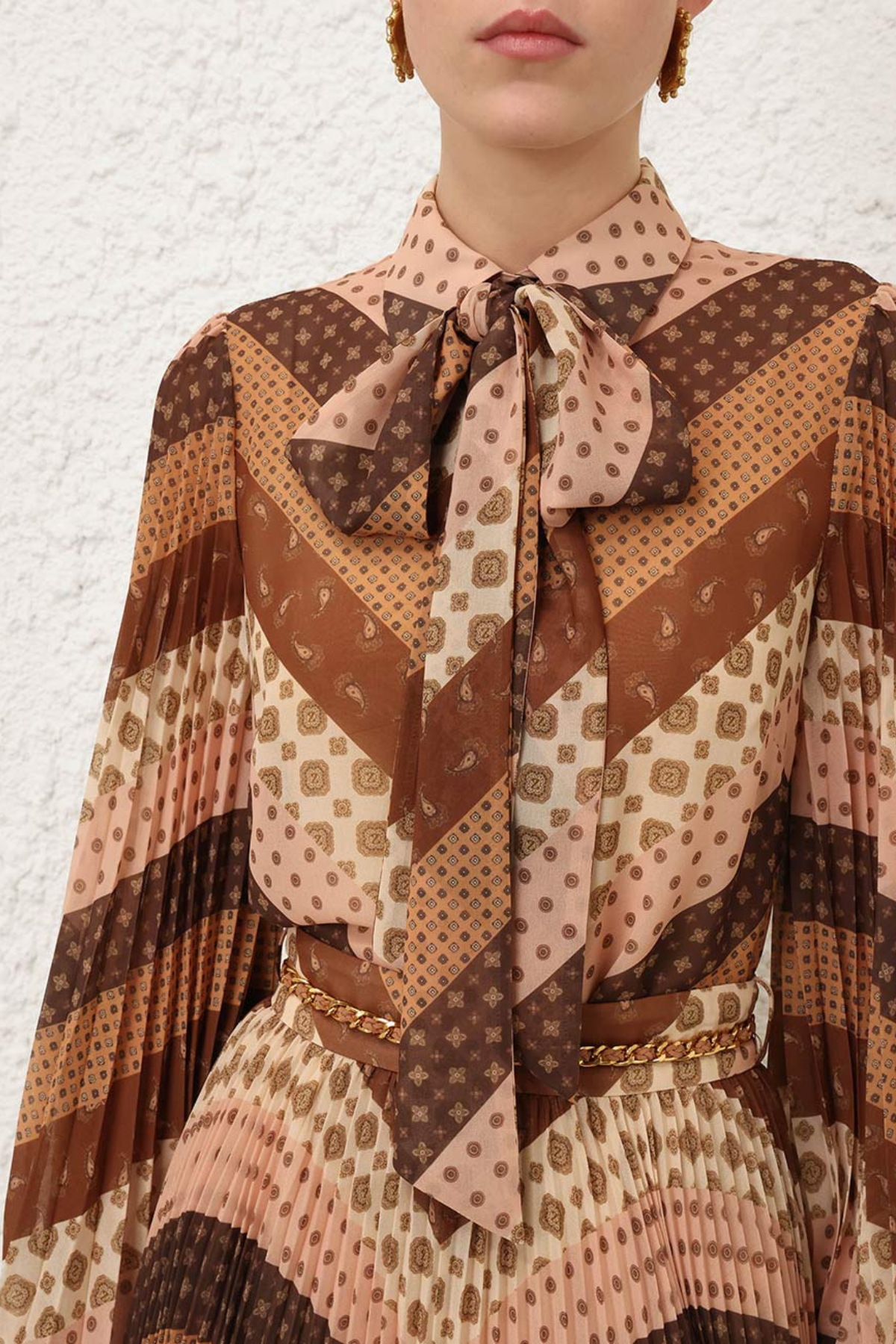 Zimmermann Sunray Collard Shirt - Chevron Chocolate