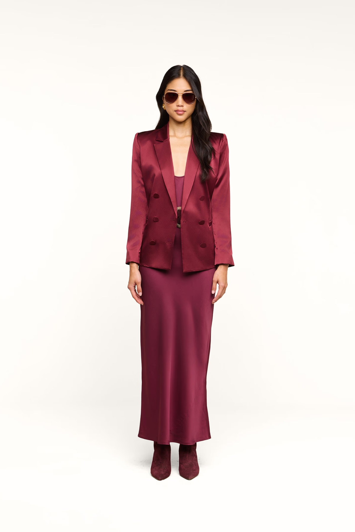 L’AGENCE Sena Silk Blazer - Merlot Red