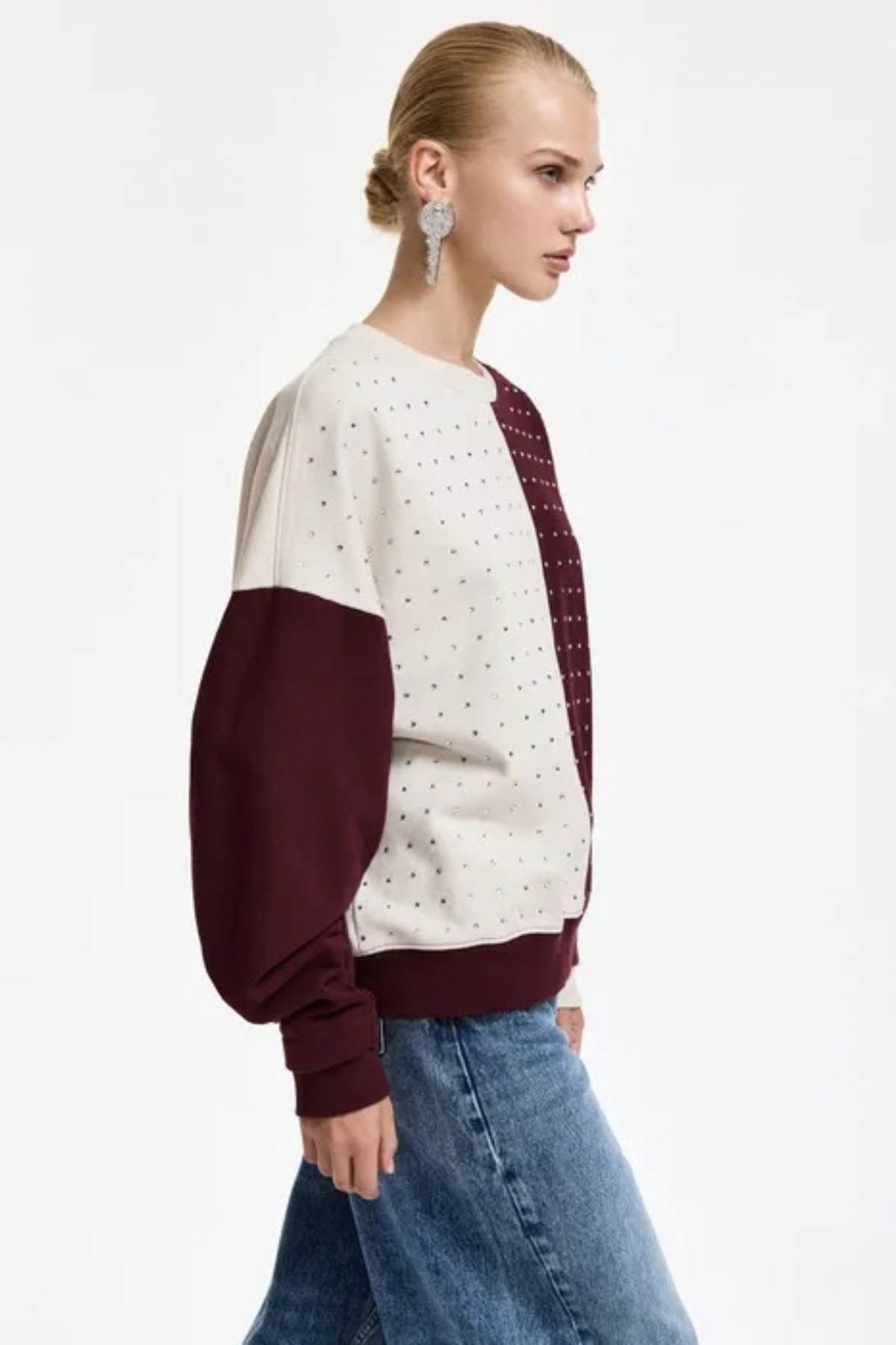 Essentiel Antwerp Koldi Bicolor Embellished Sweatshirt - Burgundy/Off White