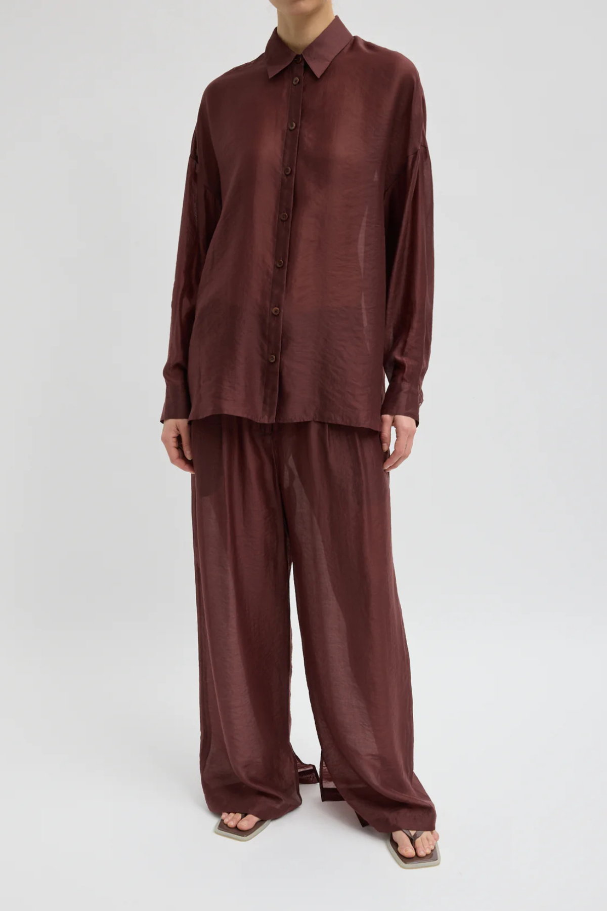 Tibi Summer Voile Stella Oversized Shirt - Russet Brown