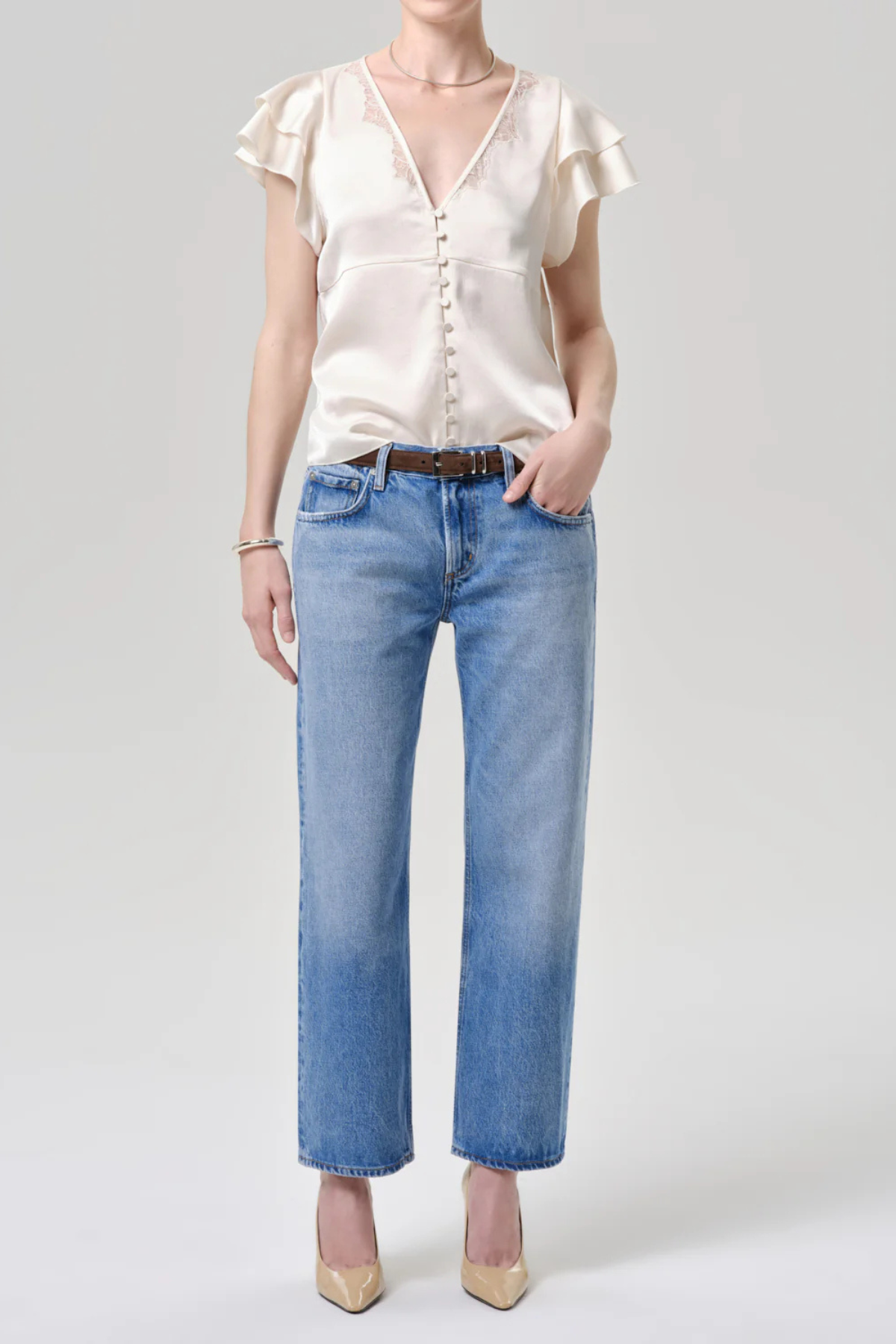 Citizens of Humanity Lola Flutter Lace Sleeve Top - Cream