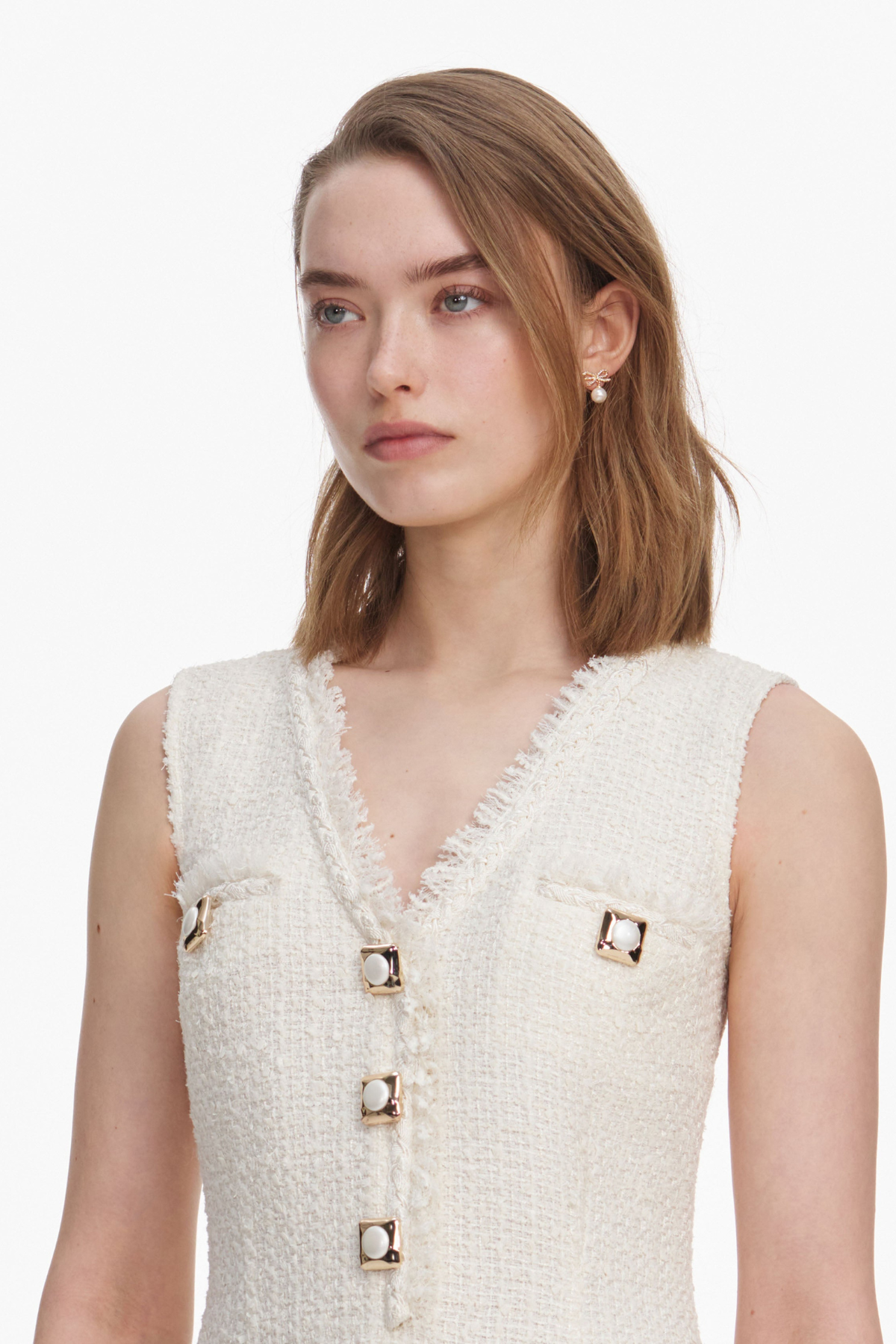Self-Portrait Cream Sleeveless Boucle Mini Dress - Cream