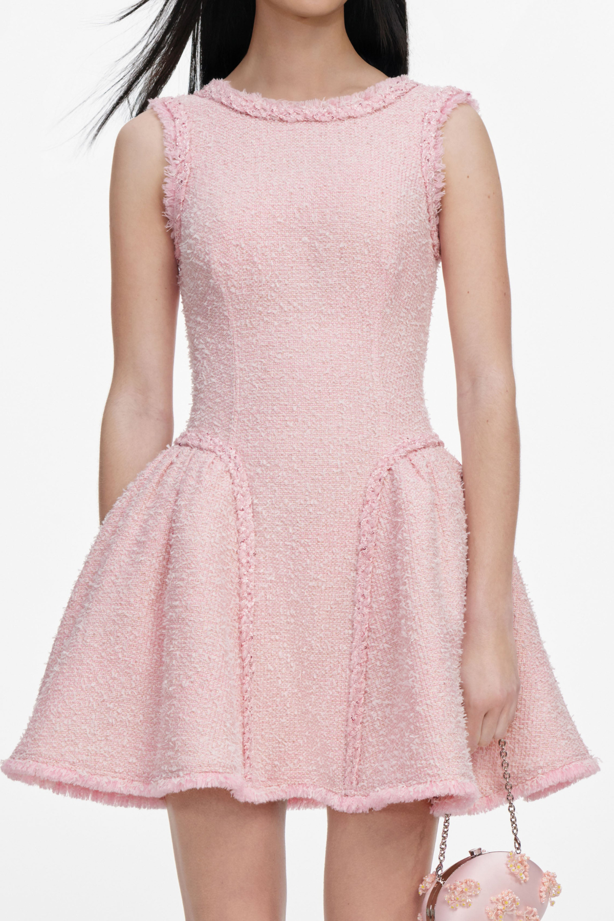 Self-Portrait Pink Boucle Sleeveless Mini Dress - Pink