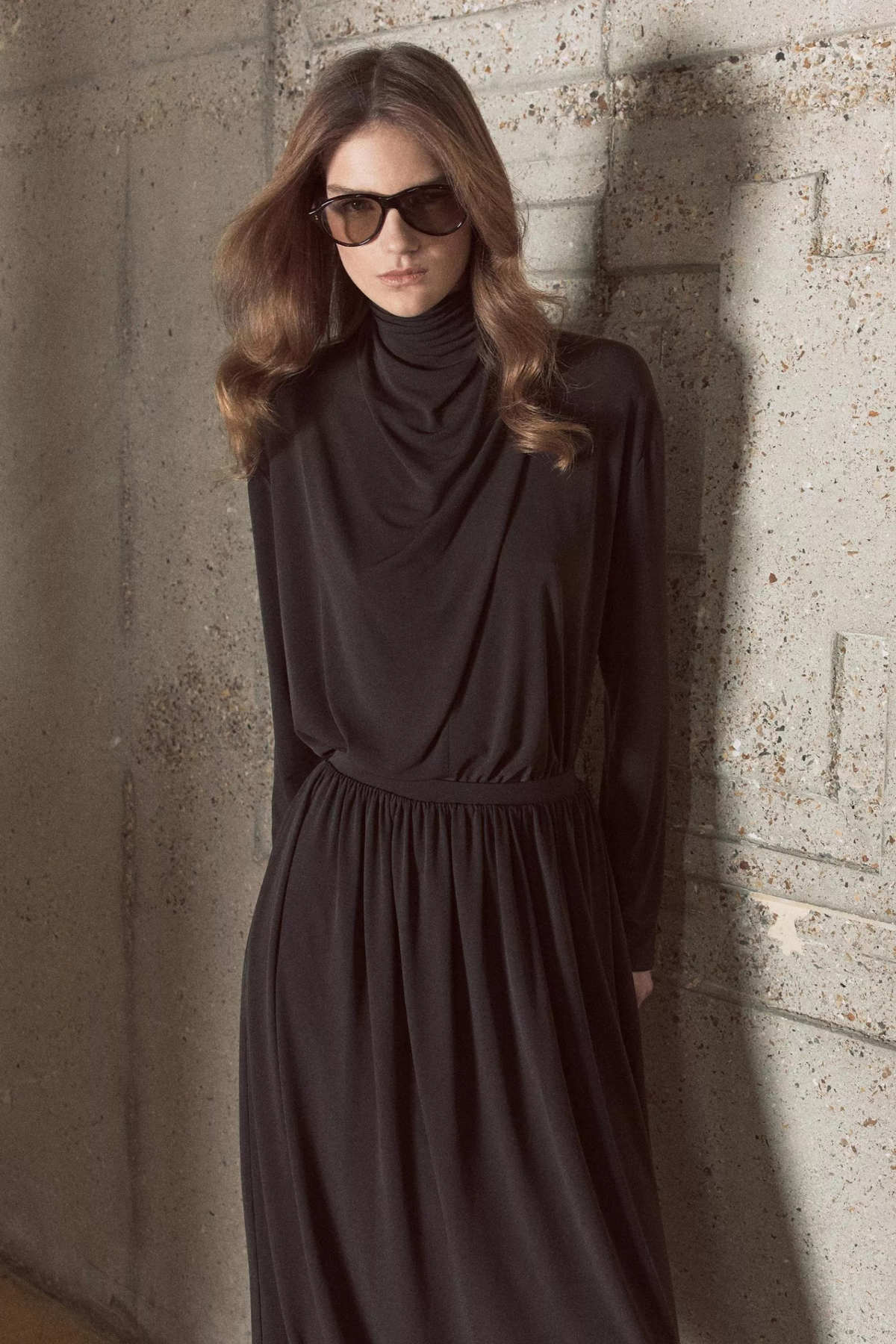 Vince Long Sleeve Draped Cowlneck Blouse - Smoked Truffle