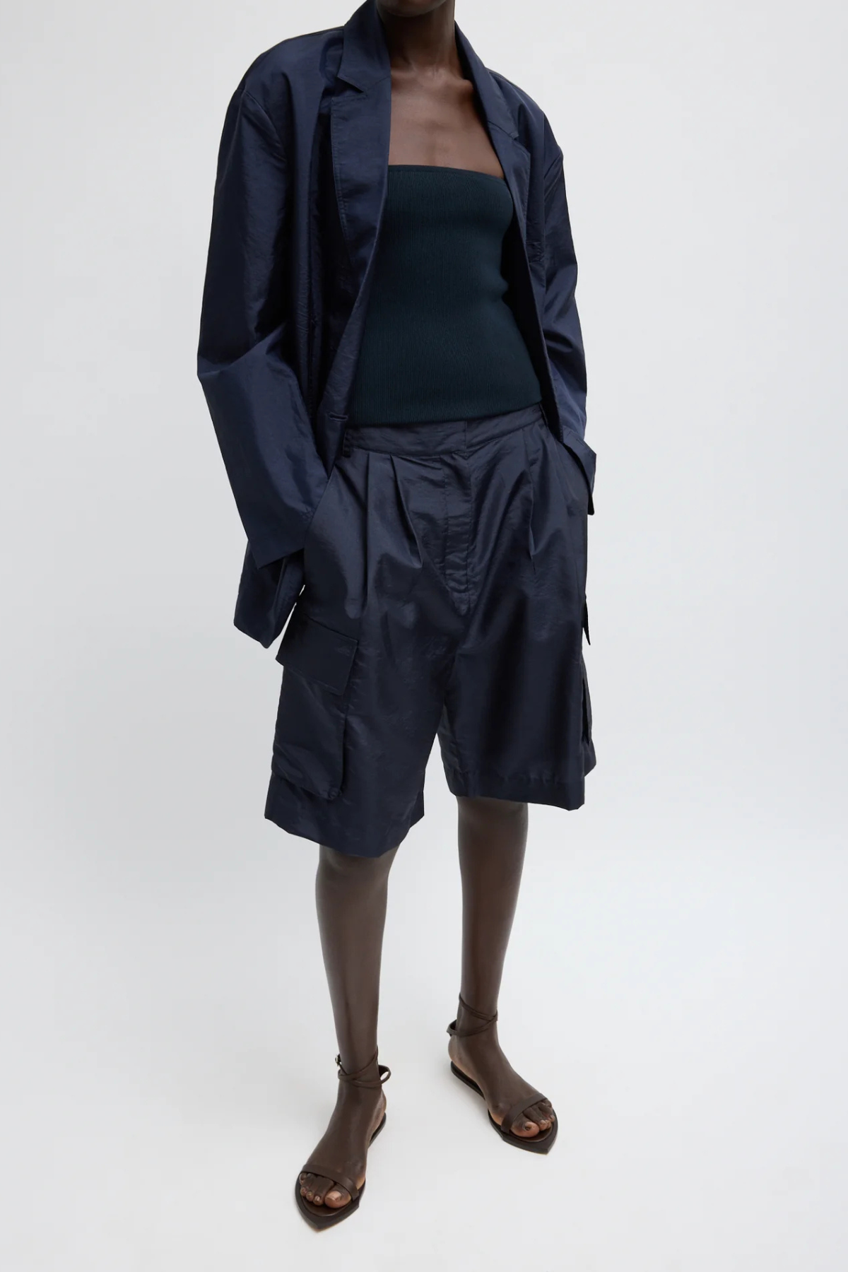 Tibi Crispy Nylon Stella Short - Navy