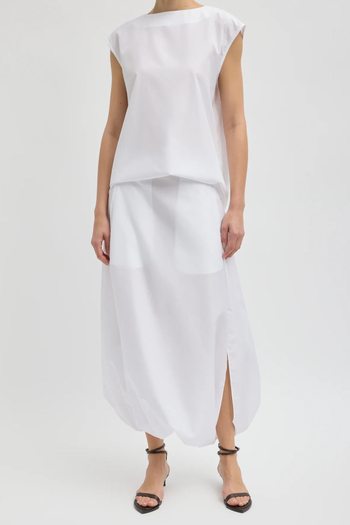 Tibi Summer Nylon Sleeveless Cocoon Top - White