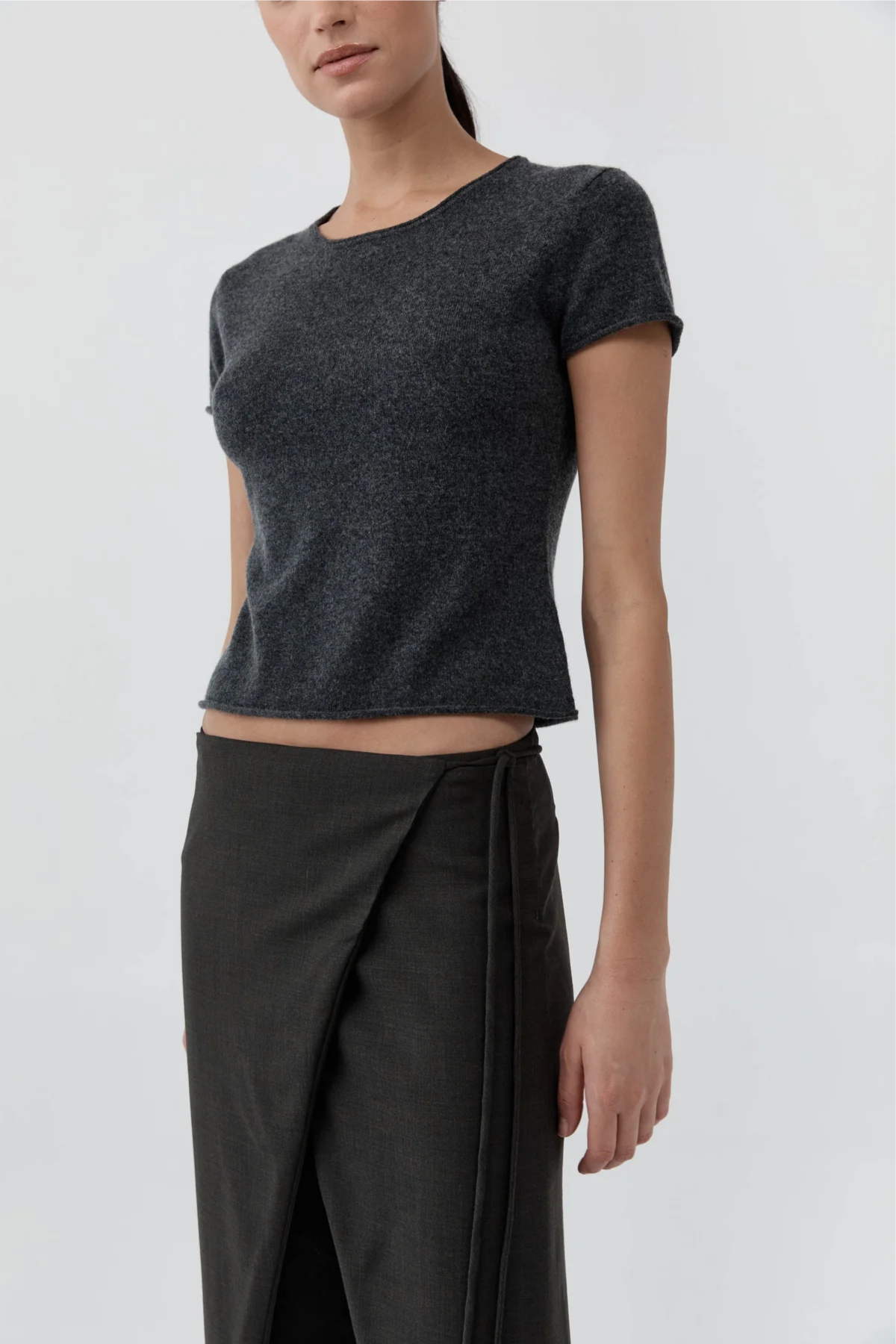 St. Agni Fine Merino Wool Baby Tee - Charcoal Melange