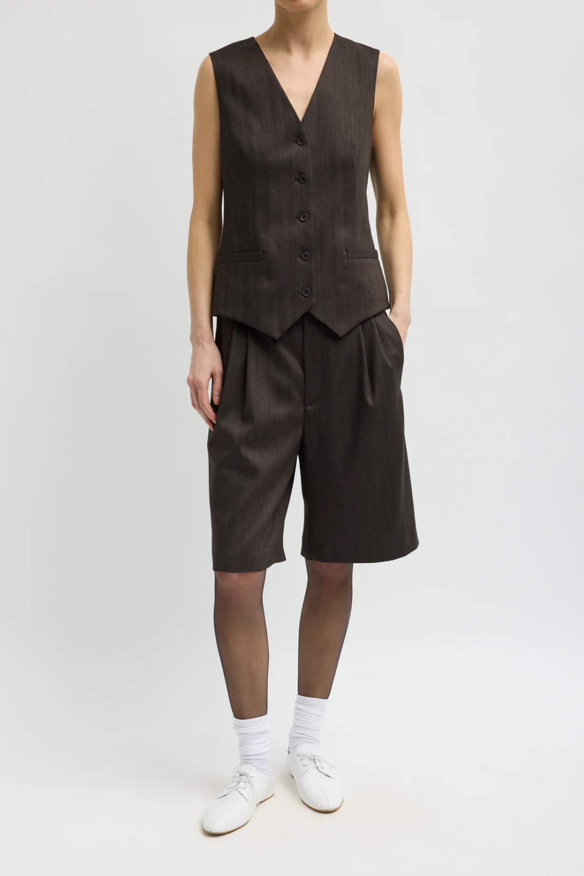 Tibi Herringbone Suiting Short - Brown Multi