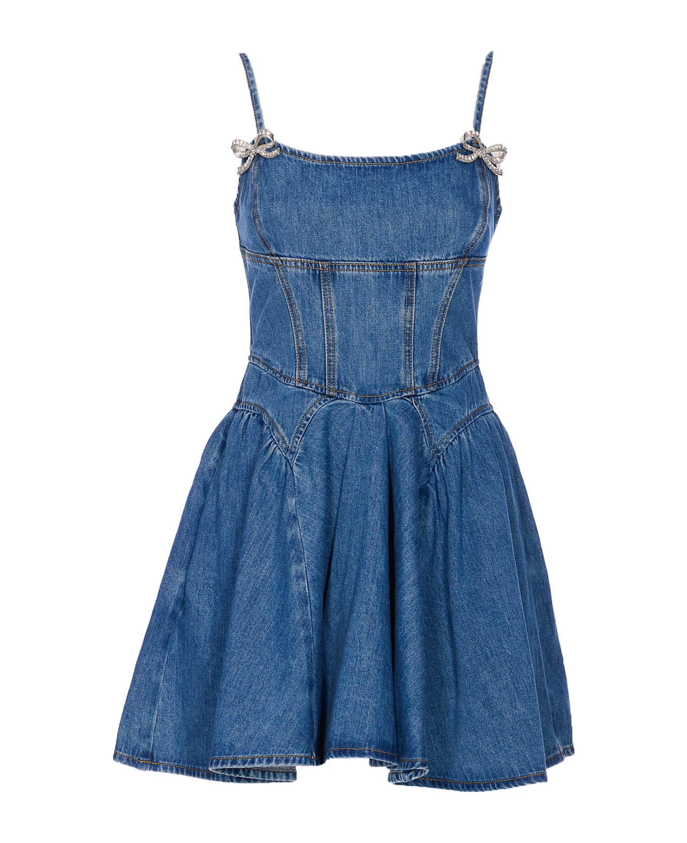 Vestido mini acampanado de mezclilla ligera Self-Portrait