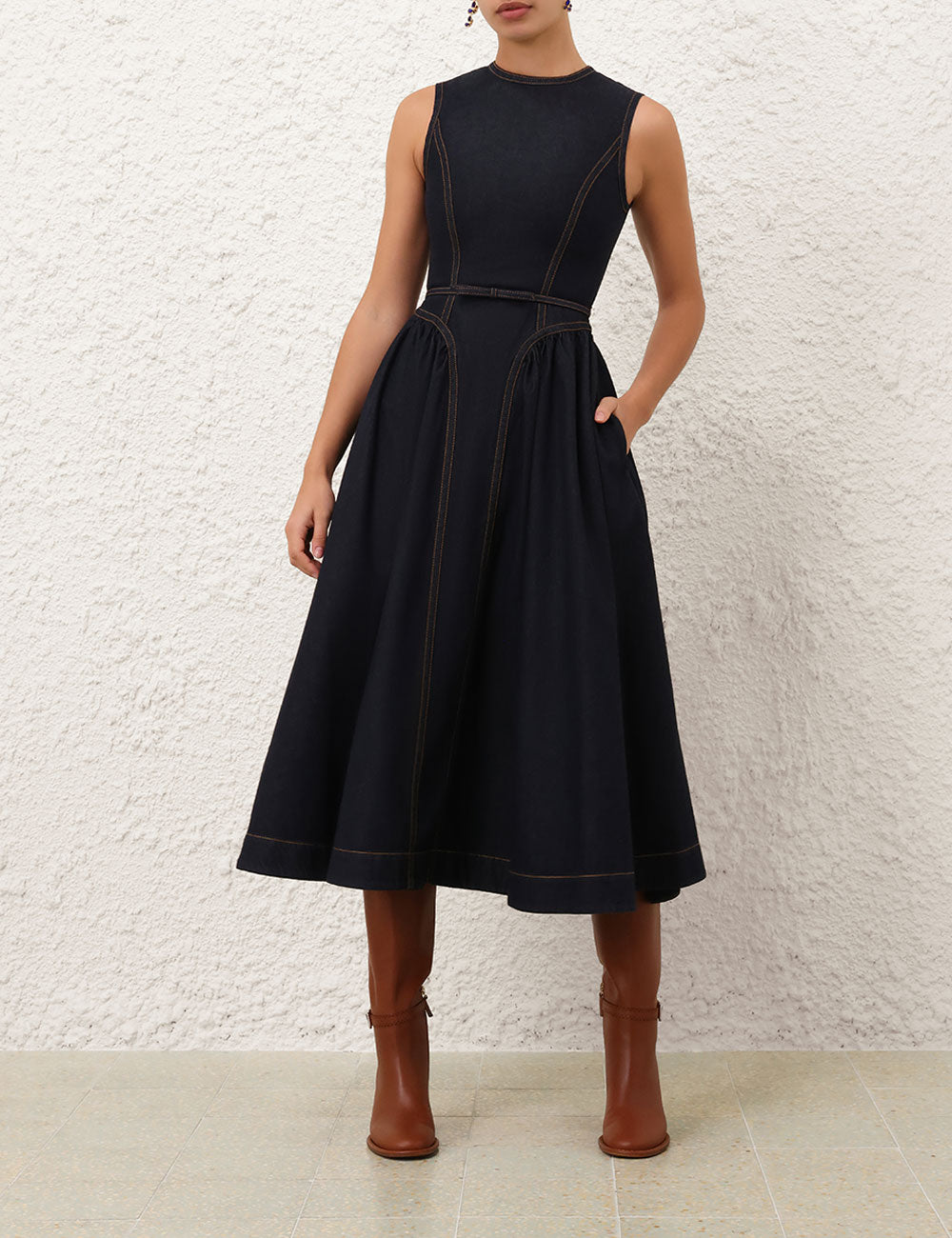 Zimmermann Denim Panelled Midi Dress