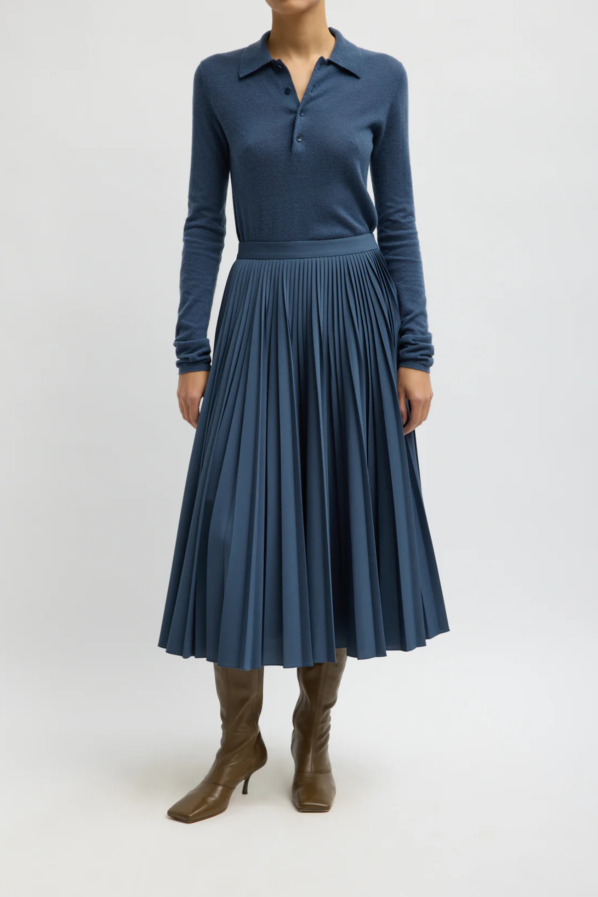 Tibi Skinlike Mercerized Wool Soft Sheer Polo - Blue Fog