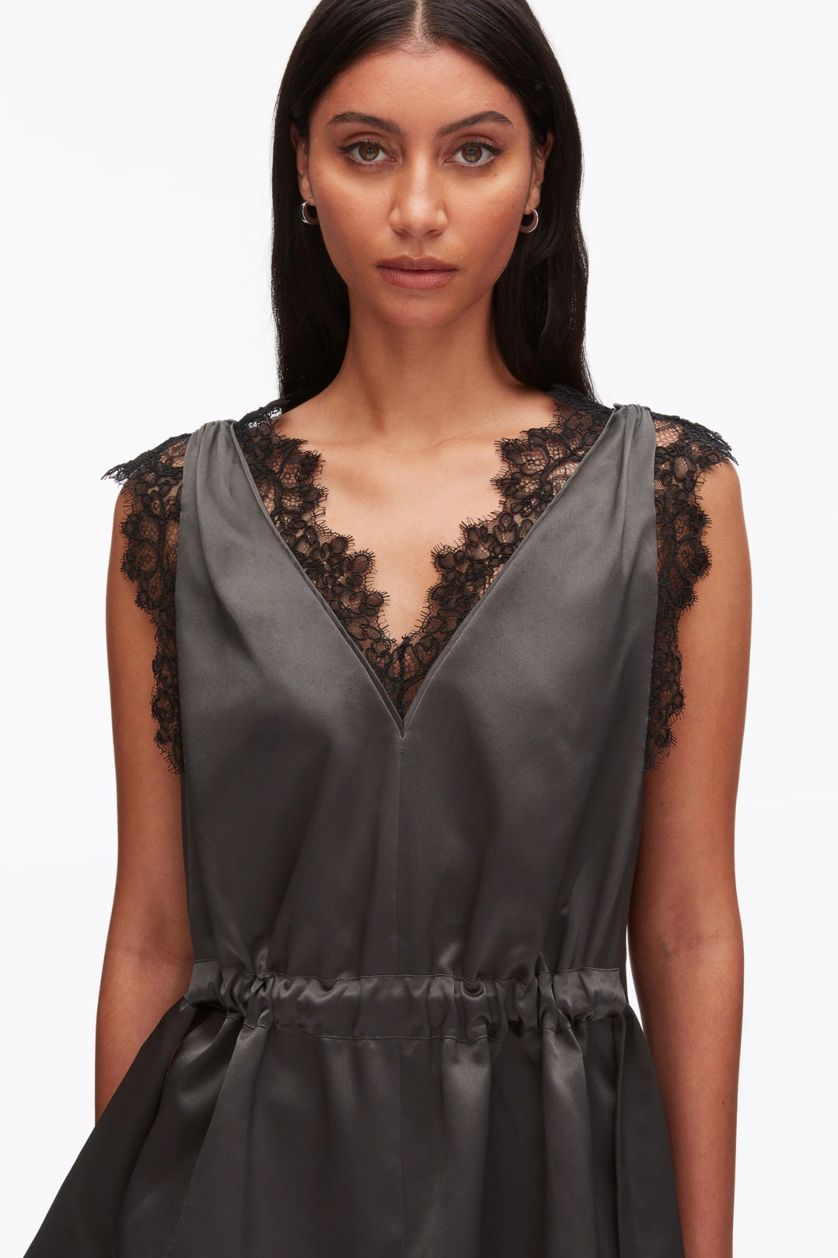 3.1 Phillip Lim Sleeveless Satin V-Neck Top With Lace Trim