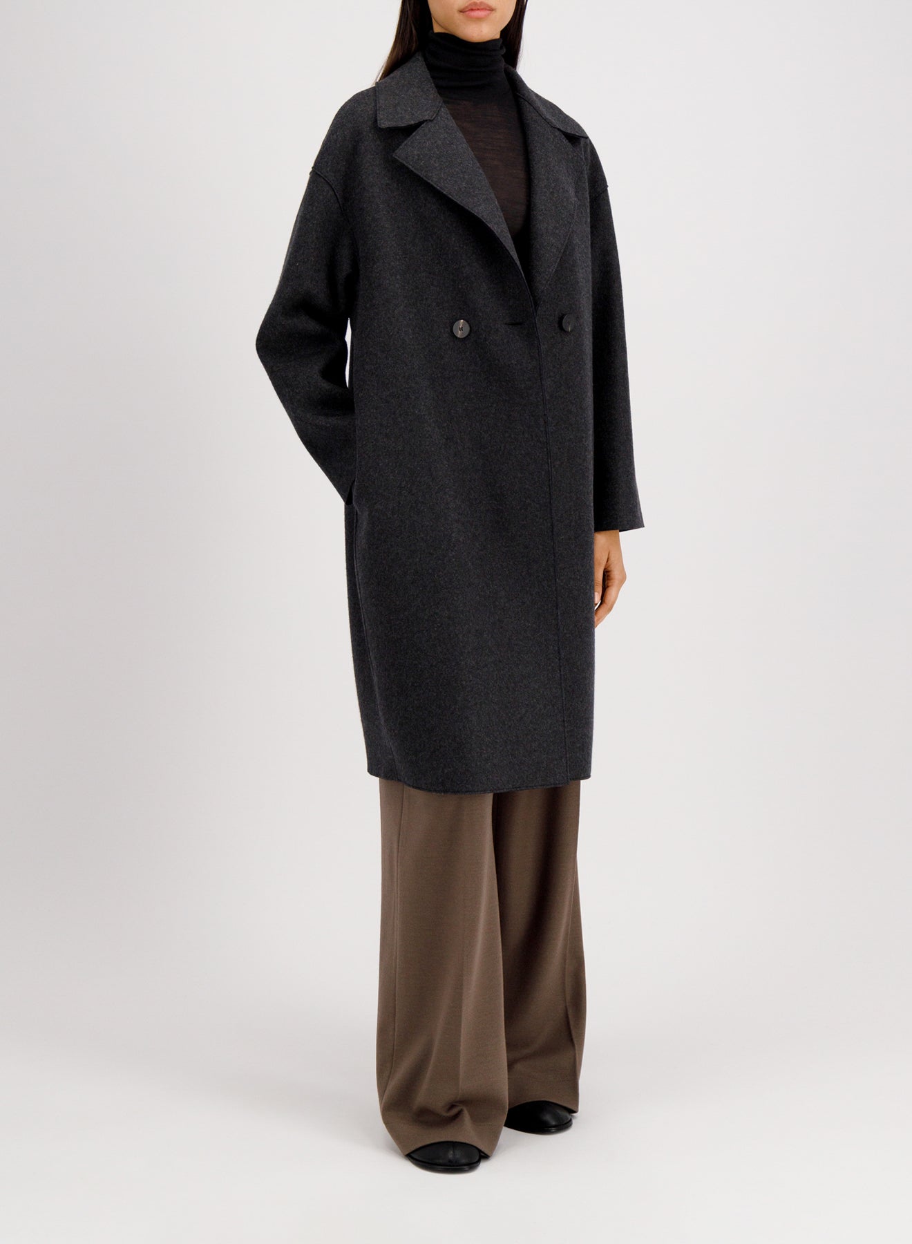 Harris Wharf Dropped Shoulder Double Breasted Coat Crafted with Loro Piana Fabric
