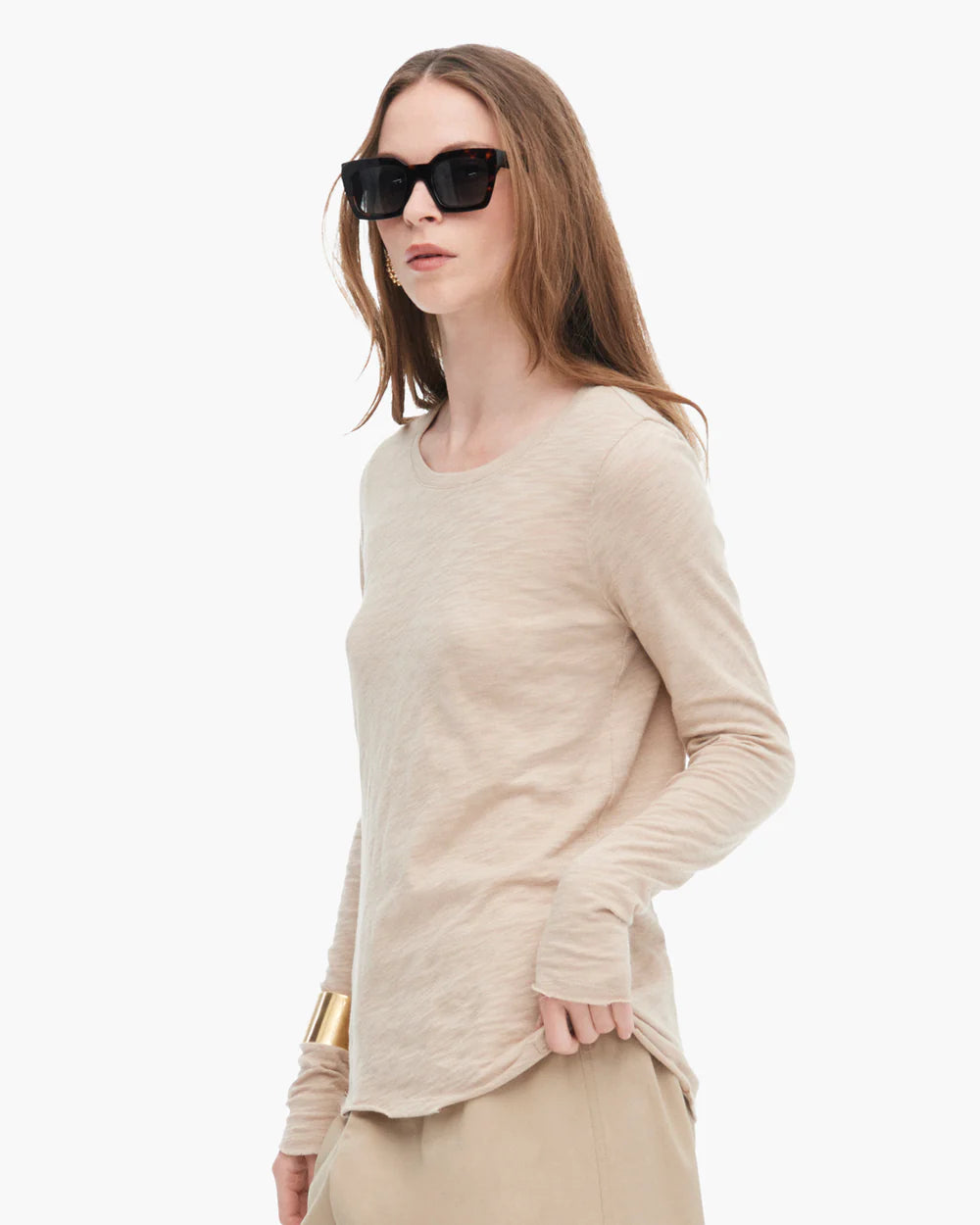 ATM Slub Jersey Long Sleeve Destroyed Crewneck Top