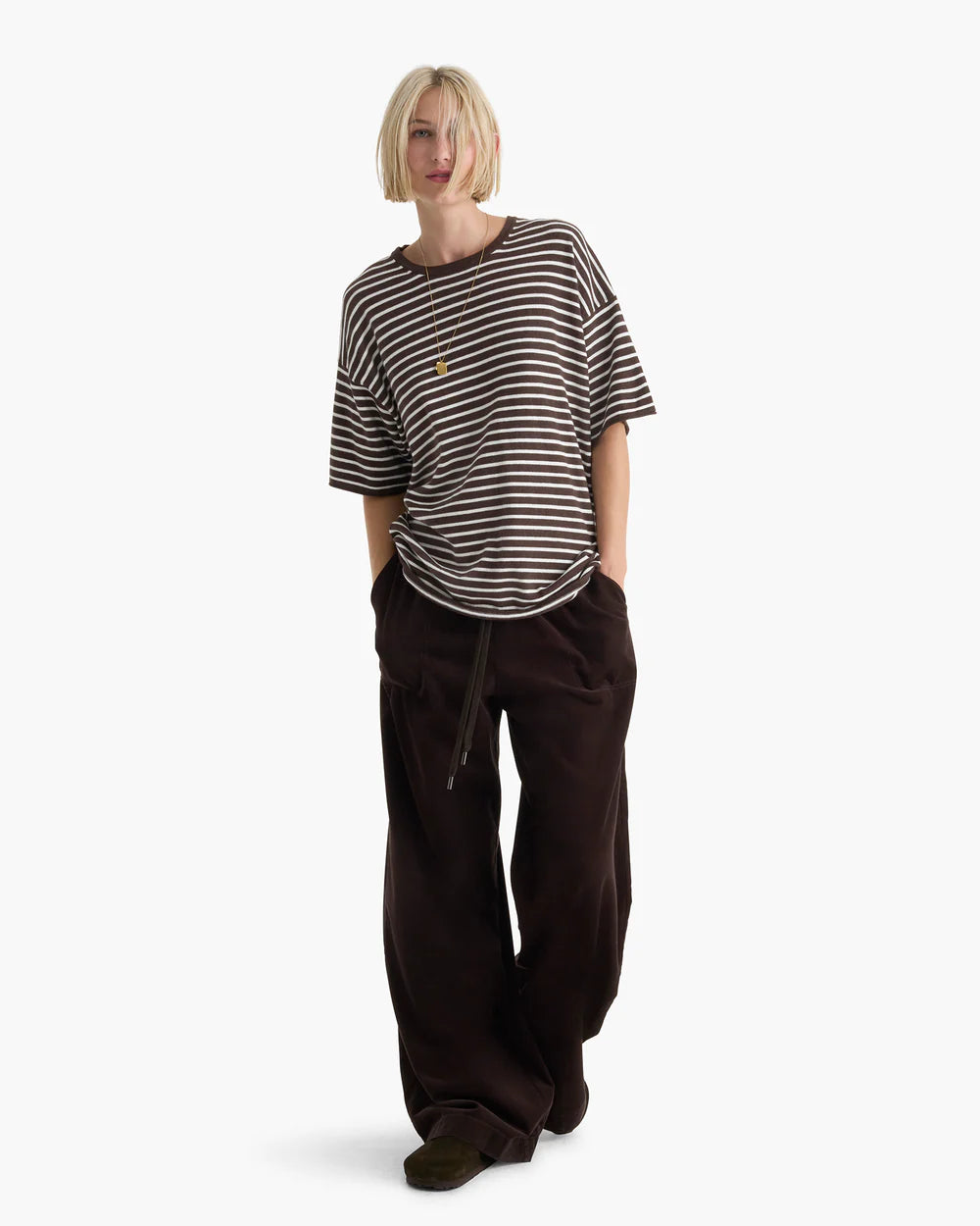 ATM Cotton Cashmere Oversized Striped Crewneck Tee