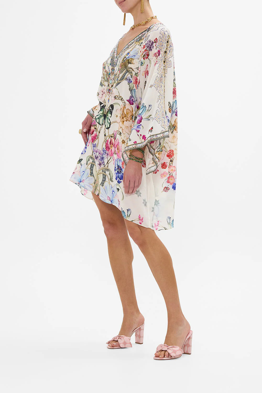 Camilla V-Neck Short Kaftan With Ties