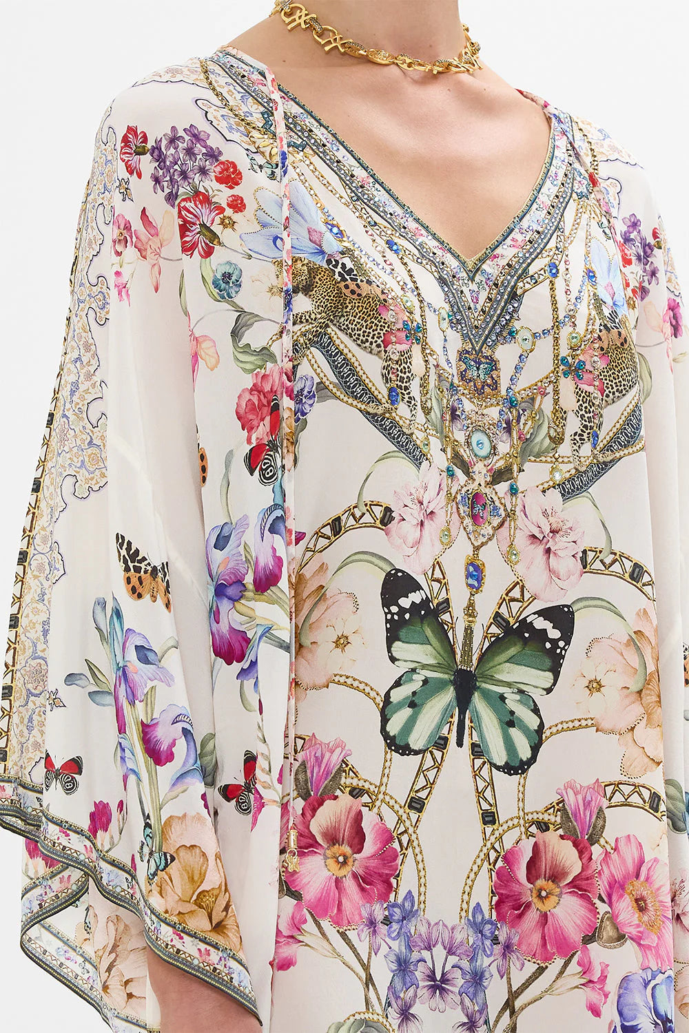 Camilla V-Neck Short Kaftan With Ties