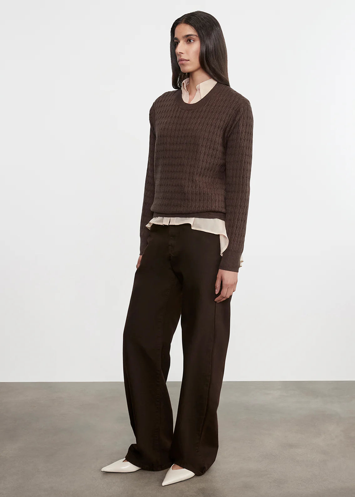 Enza Costa Cashmere Cotton Cable Knit Easy Crew