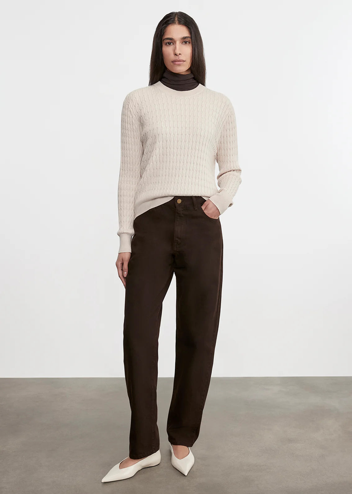 Enza Costa Cashmere Cotton Cable Knit Easy Crew