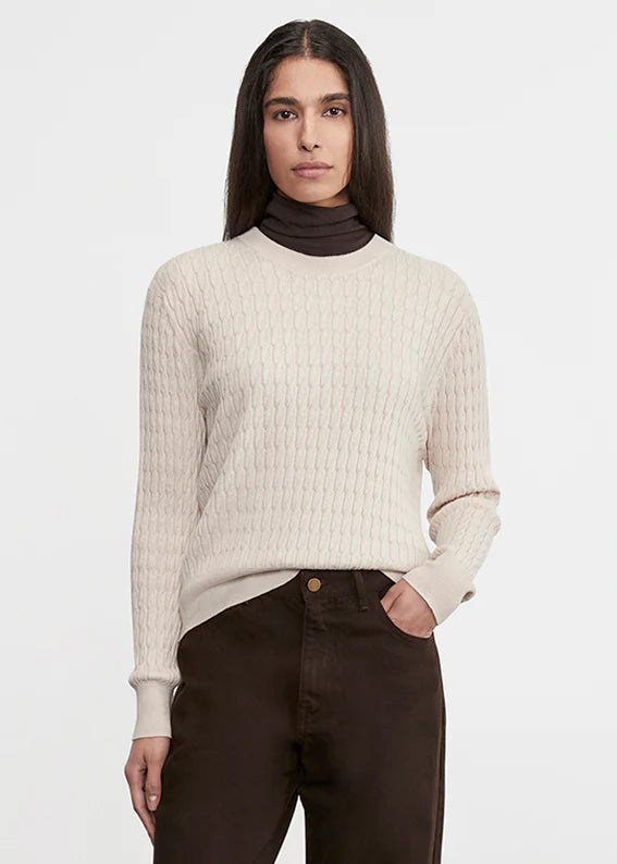 Enza Costa Cashmere Cotton Cable Knit Easy Crew