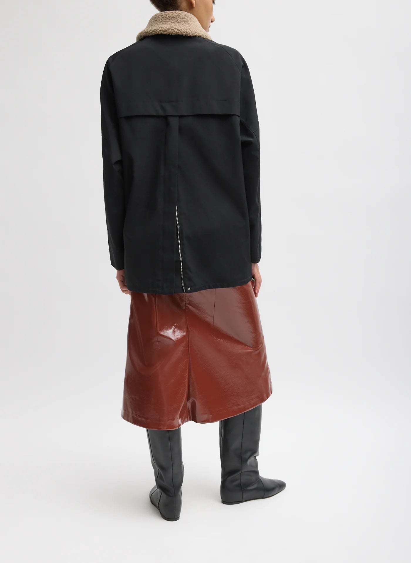 Tibi Lotte Nylon Carcoat With Removable Sherpa Collar