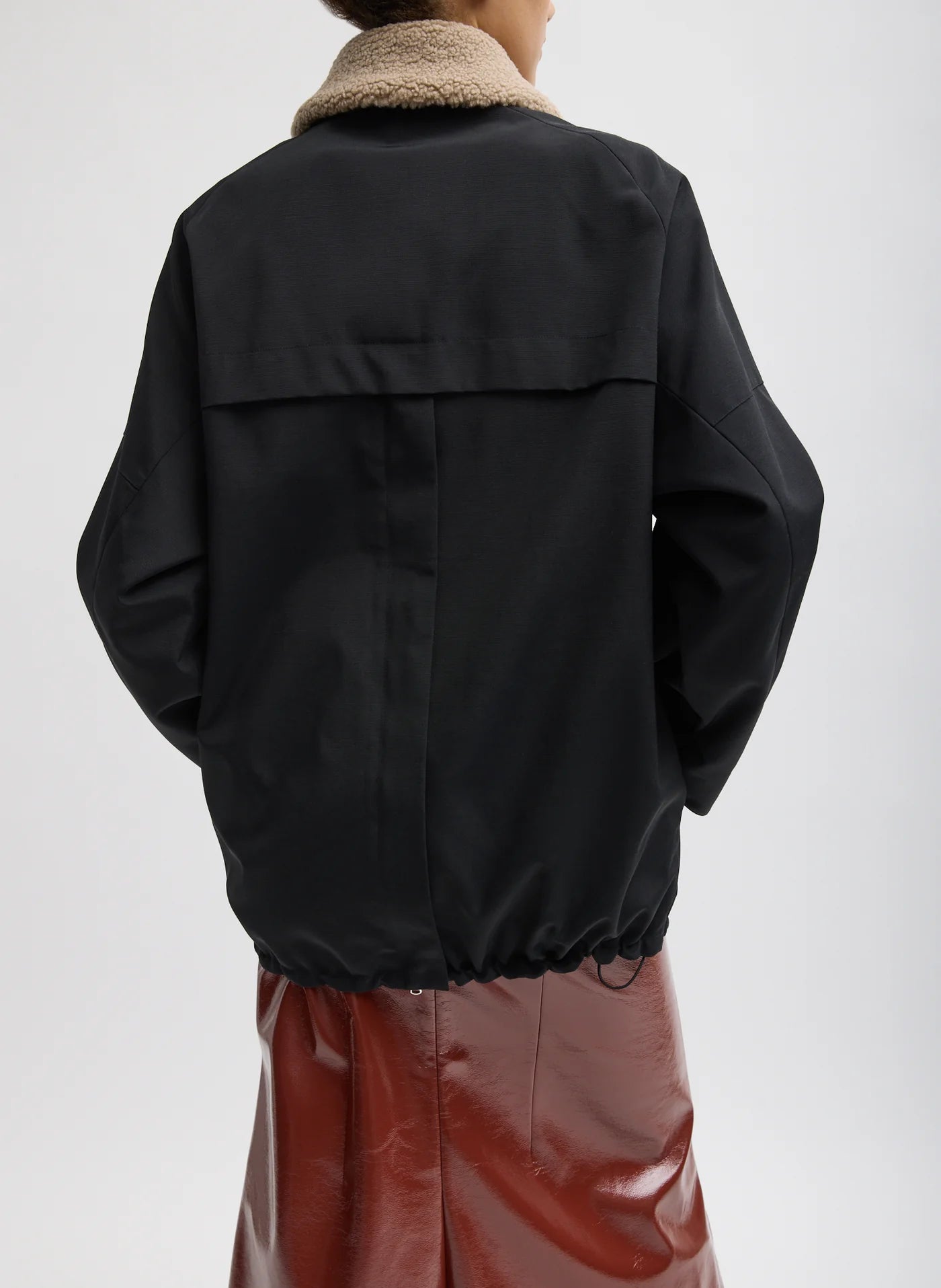 Tibi Lotte Nylon Carcoat With Removable Sherpa Collar
