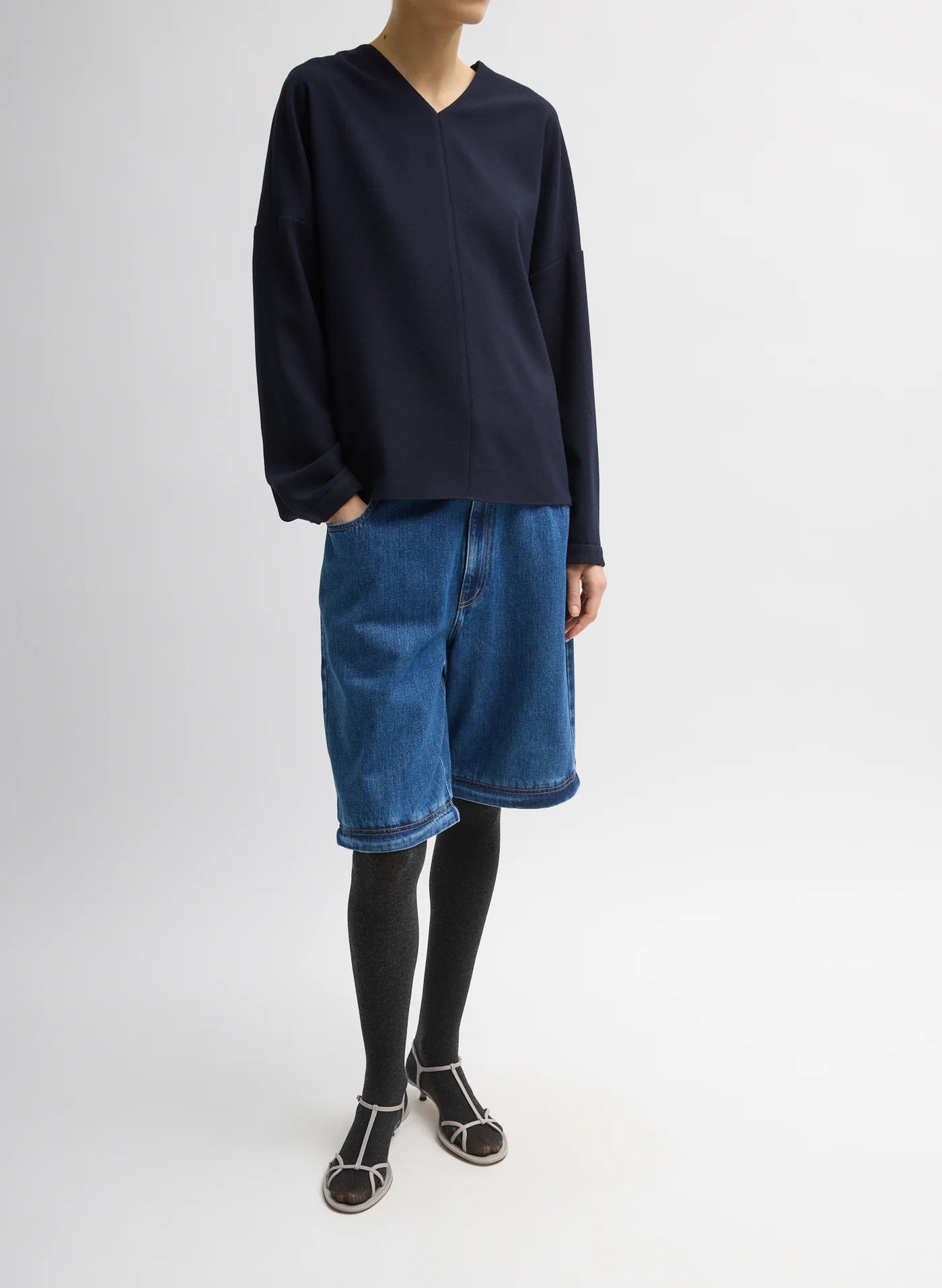 Tibi Mica Crepe V-Neck Top