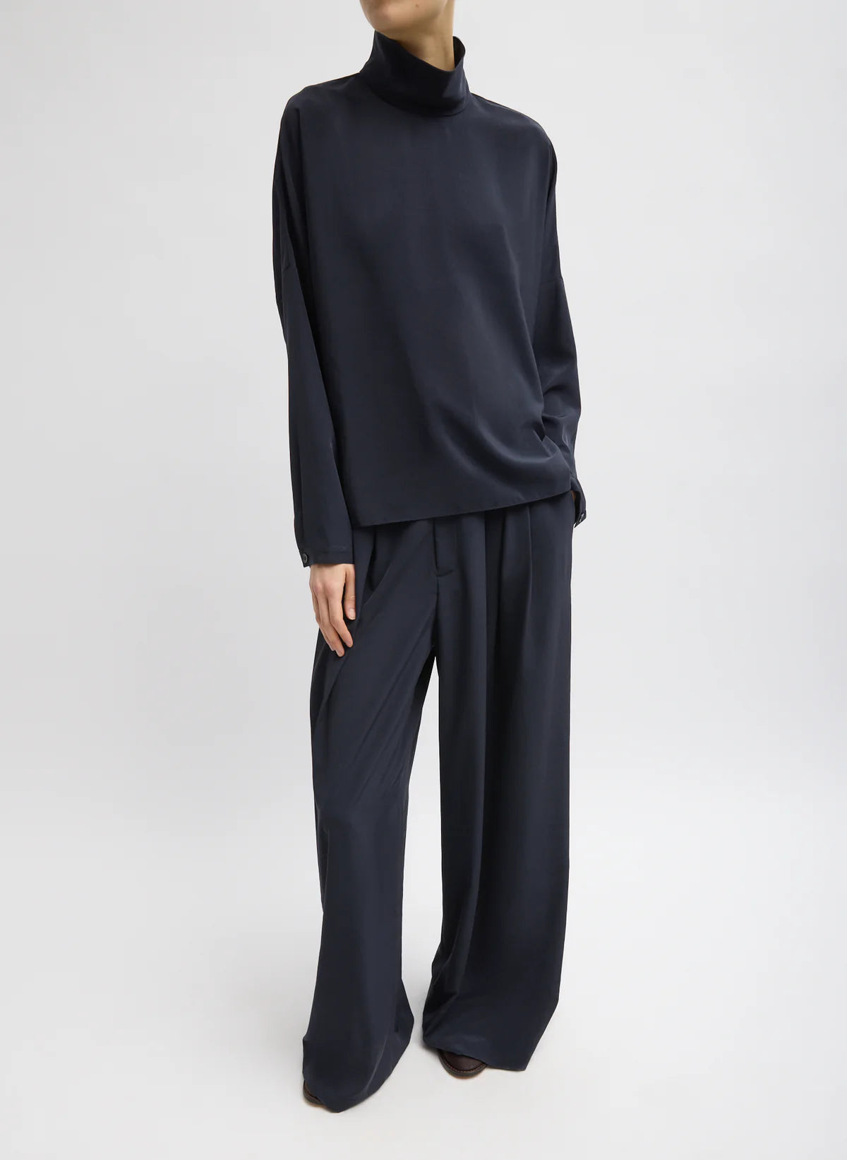 Tibi Relaxed Suiting Funnel Neck Dolman Sleeve Top