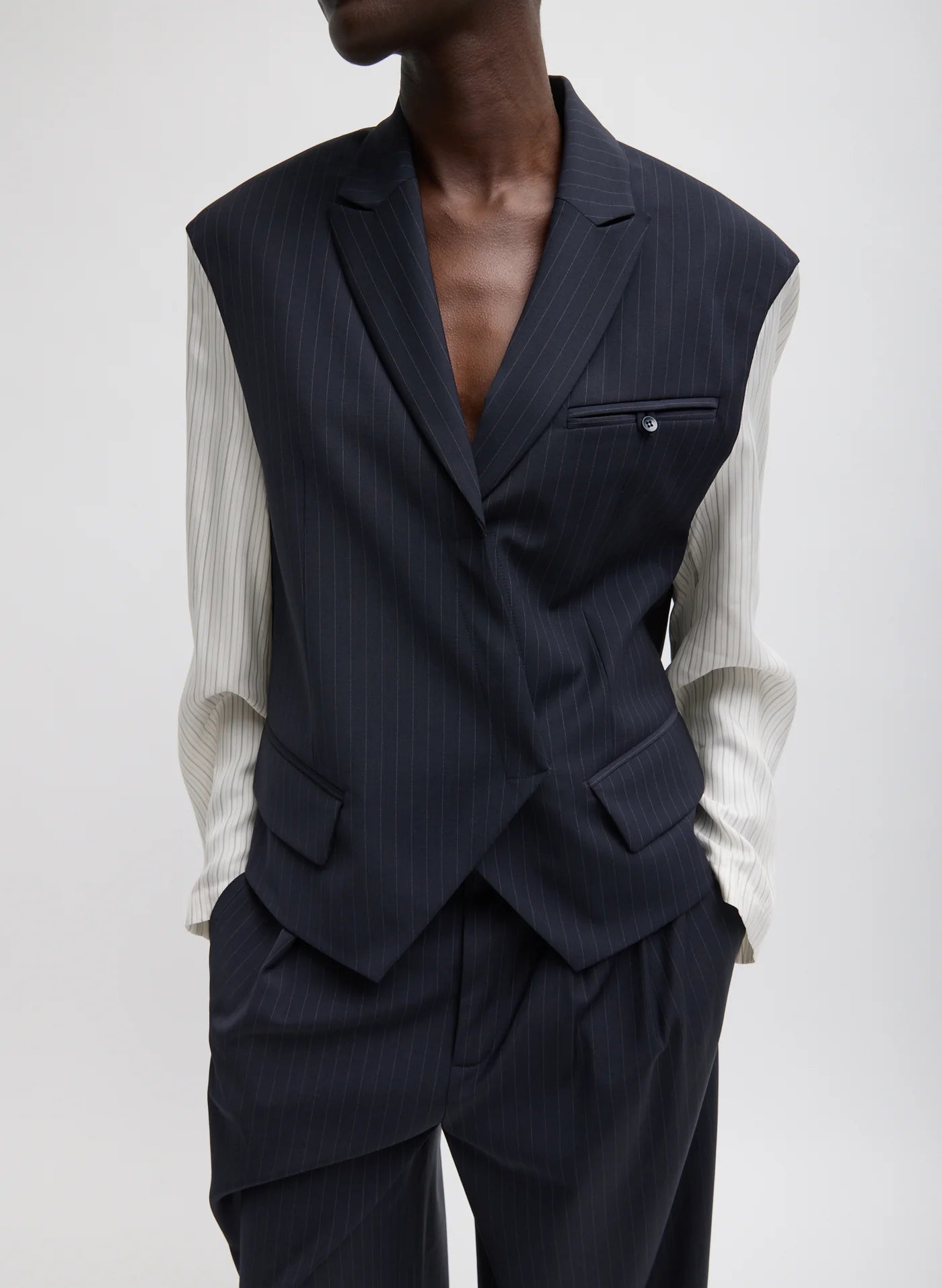 Tibi Mier Pinstripe Blazer With Combo Sleeves