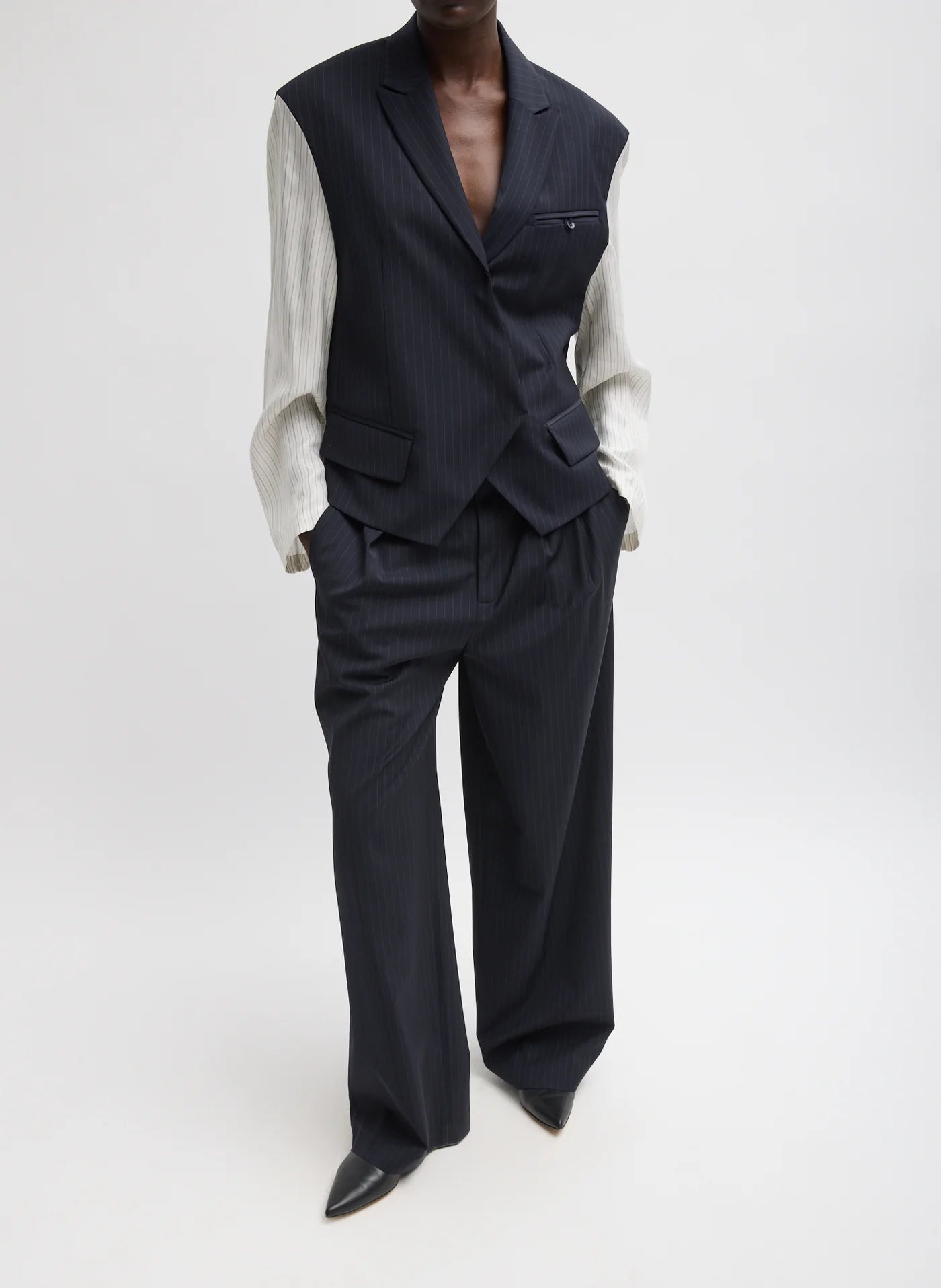 Tibi Mier Pinstripe Blazer With Combo Sleeves