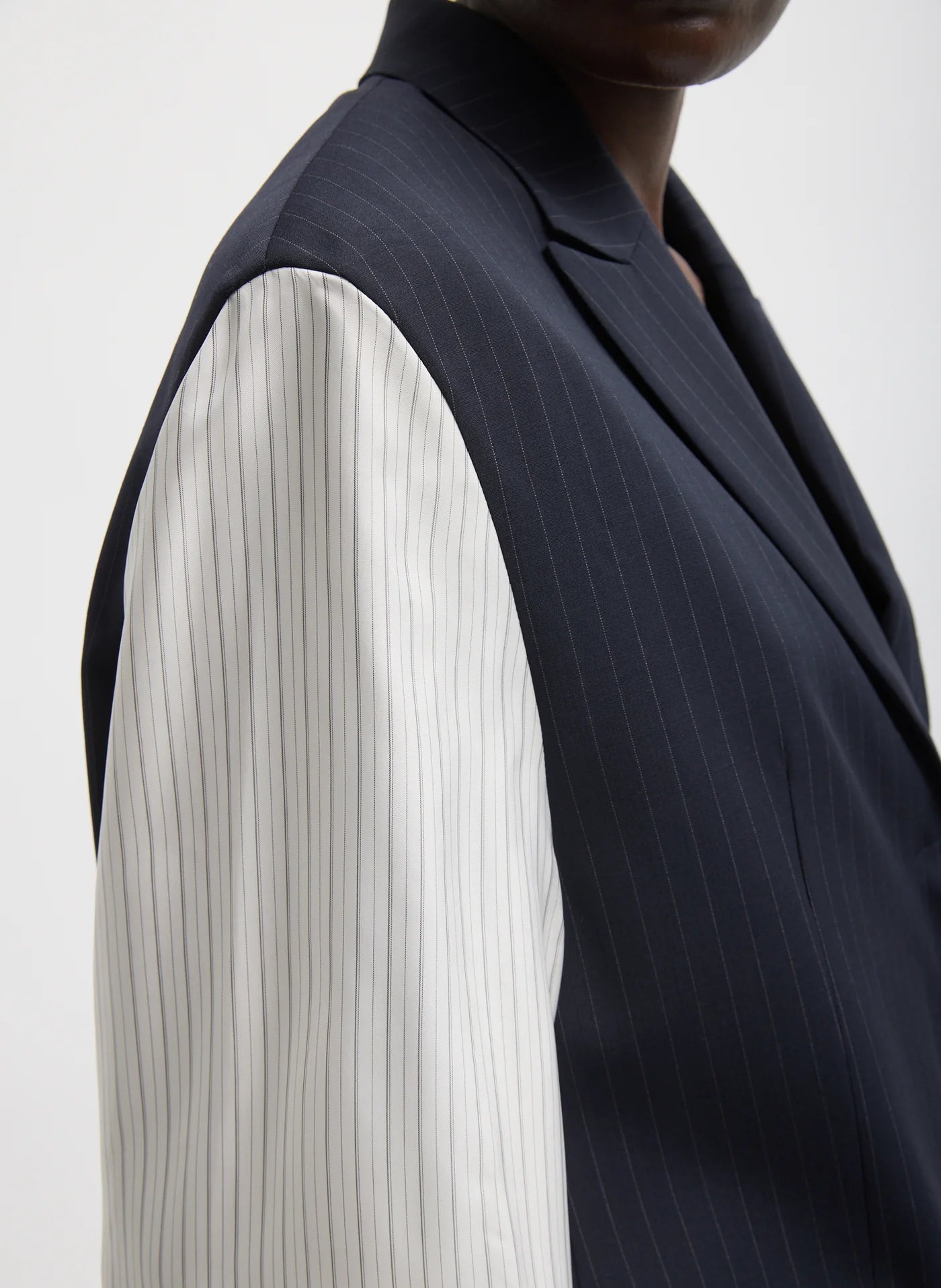 Tibi Mier Pinstripe Blazer With Combo Sleeves