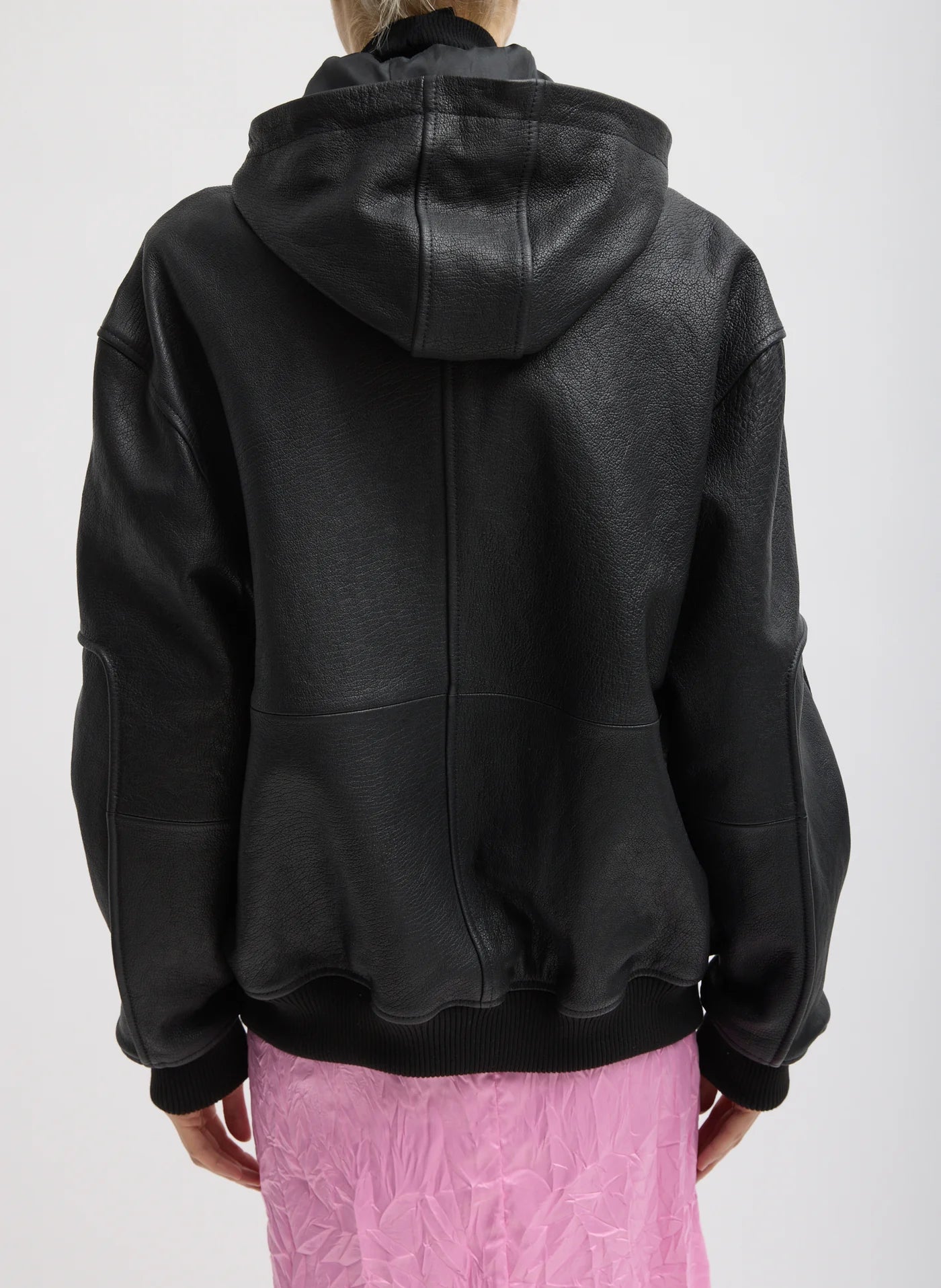 Tibi Pebbled Leather Zip Up Hoodie Jacket
