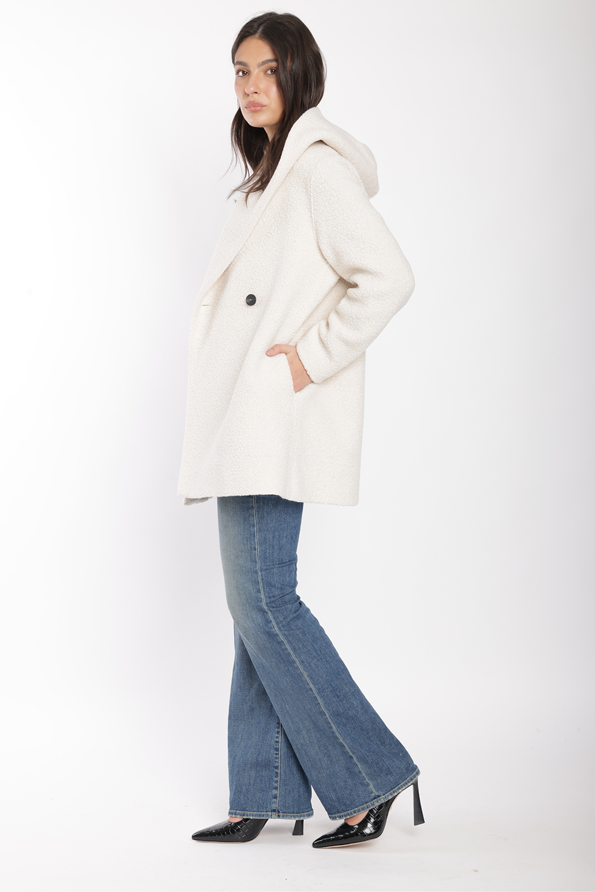 Harris Wharf Hooded Double Breasted Bouclé Jacket